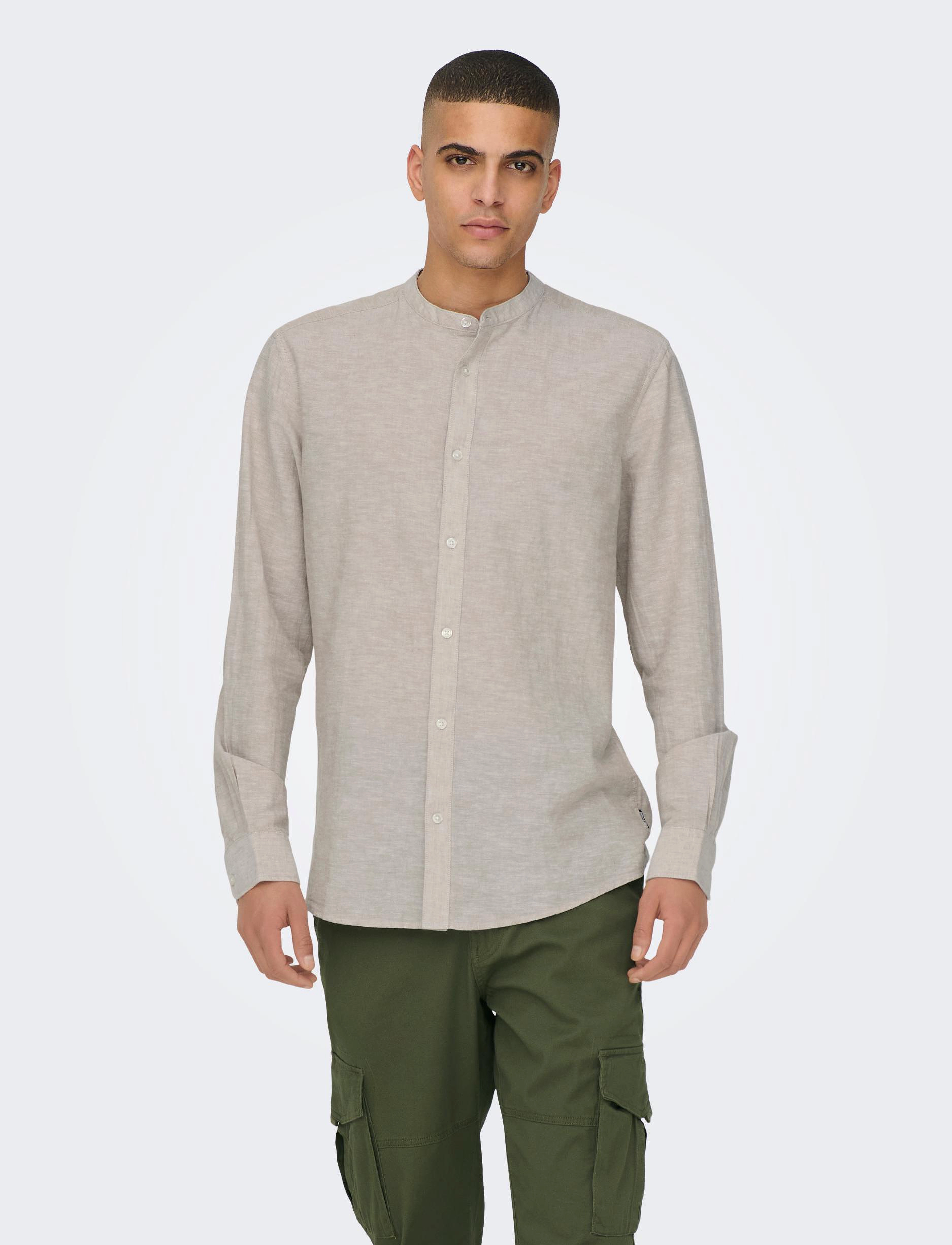 ONLY & SONS ONSCAIDEN LIFE LS LINEN BLEND MAO NOOS - ONLY & SONS - CHINCHILLA / beige