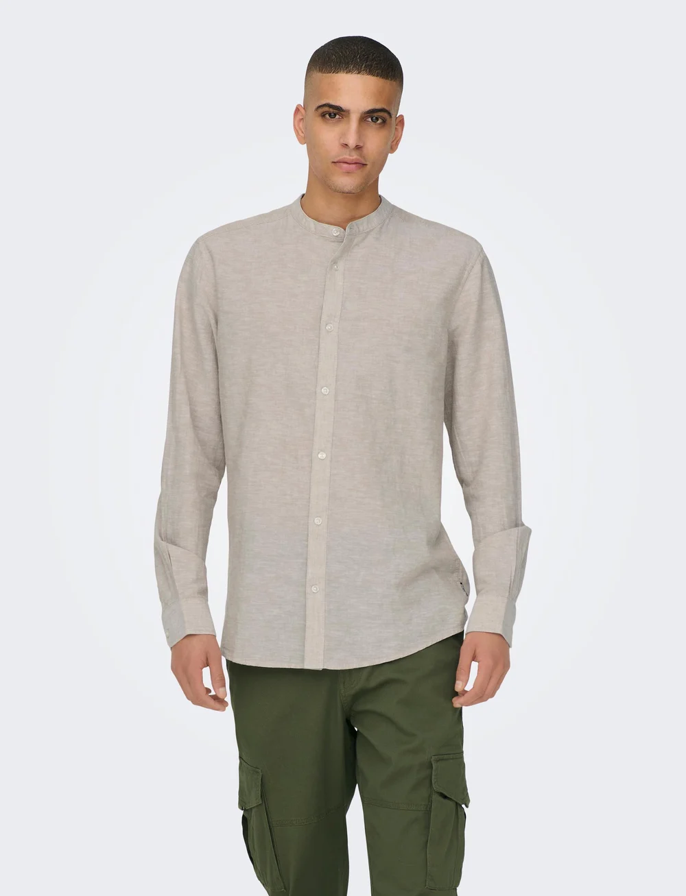 ONLY & SONS - ONSCAIDEN LS SOLID LINEN MAO SHIRT NOOS - leinenhemden - chinchilla - 0