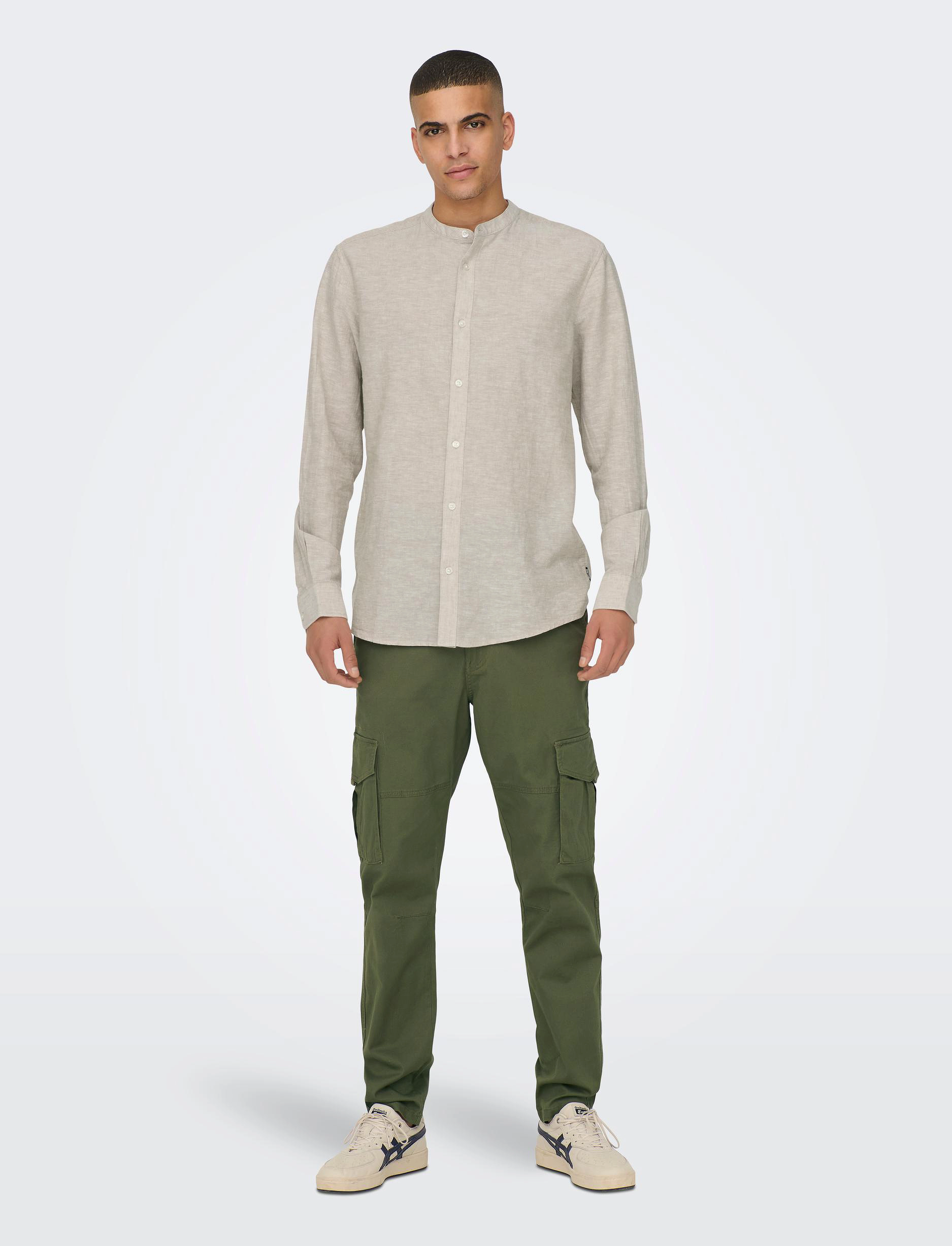 ONLY & SONS - ONSCAIDEN LIFE LS LINEN BLEND MAO NOOS - linneskjortor - chinchilla - 4