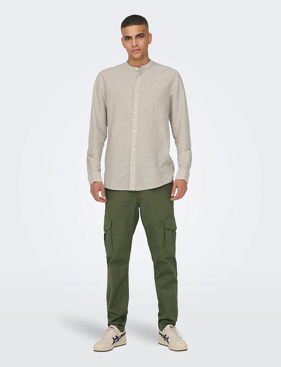 ONLY & SONS - ONSCAIDEN LIFE LS LINEN BLEND MAO NOOS - linneskjortor - chinchilla - 4