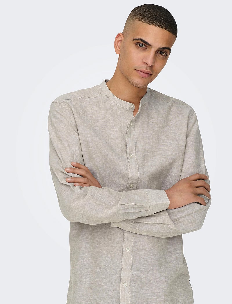 ONLY & SONS - ONSCAIDEN LIFE LS LINEN BLEND MAO NOOS - hørskjorter - chinchilla - 5