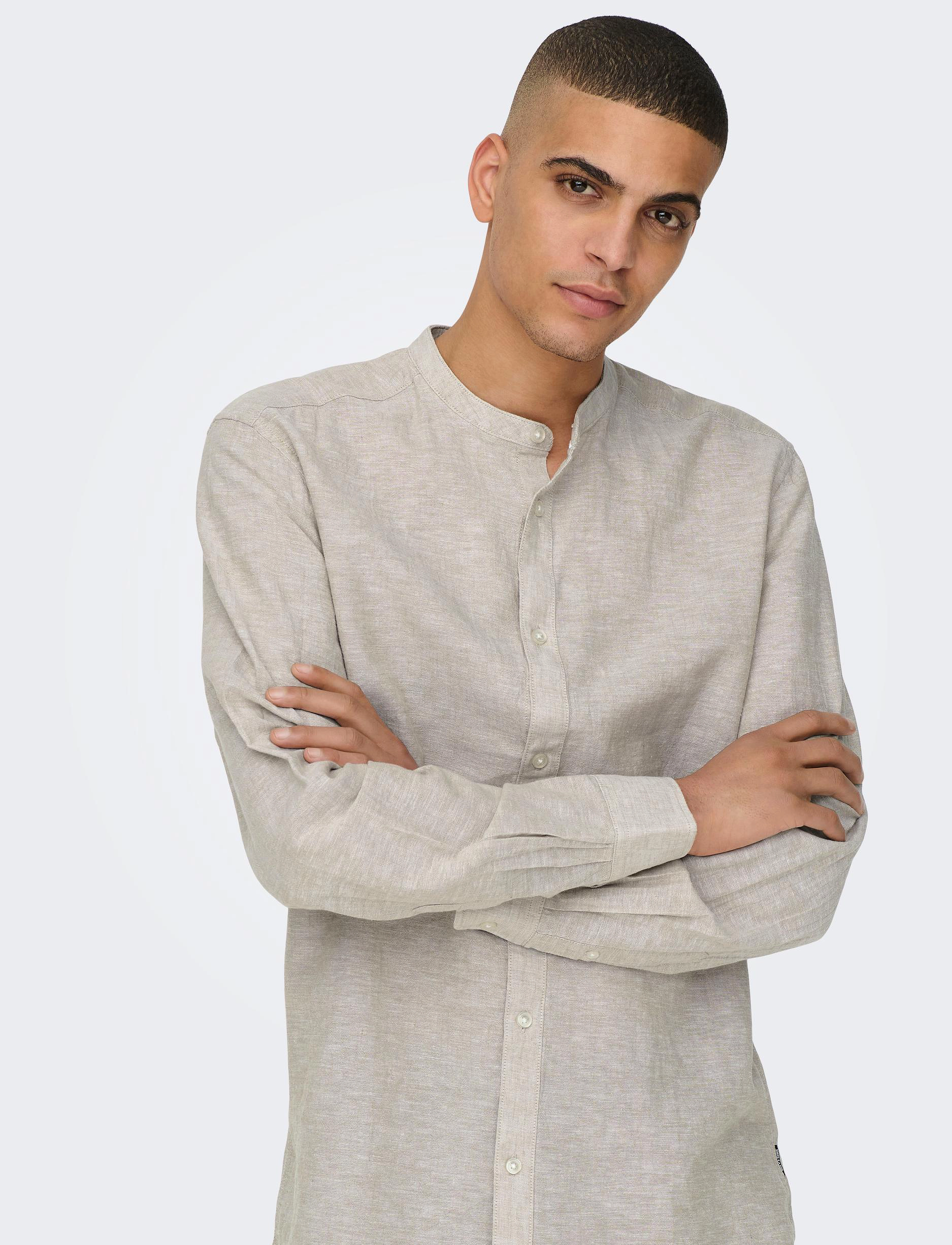 ONLY & SONS - ONSCAIDEN LIFE LS LINEN BLEND MAO NOOS - linneskjortor - chinchilla - 5