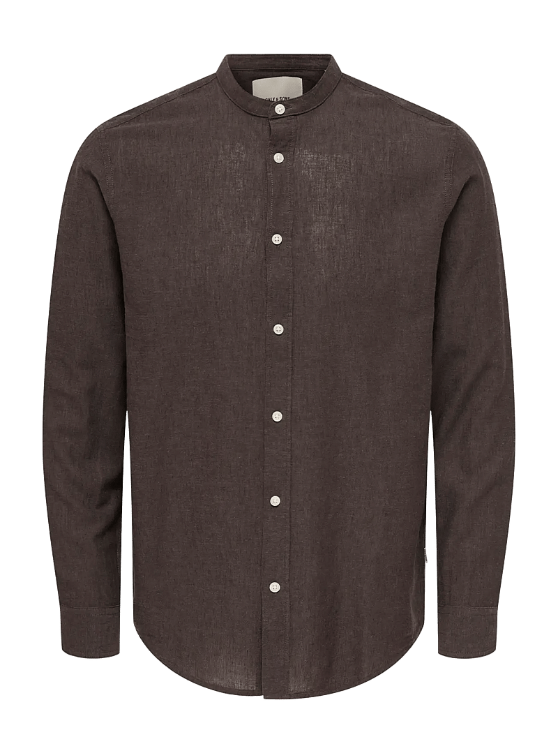 ONLY & SONS - ONSCAIDEN LIFE LS LINEN BLEND MAO NOOS - hørskjorter - coffee bean - 1