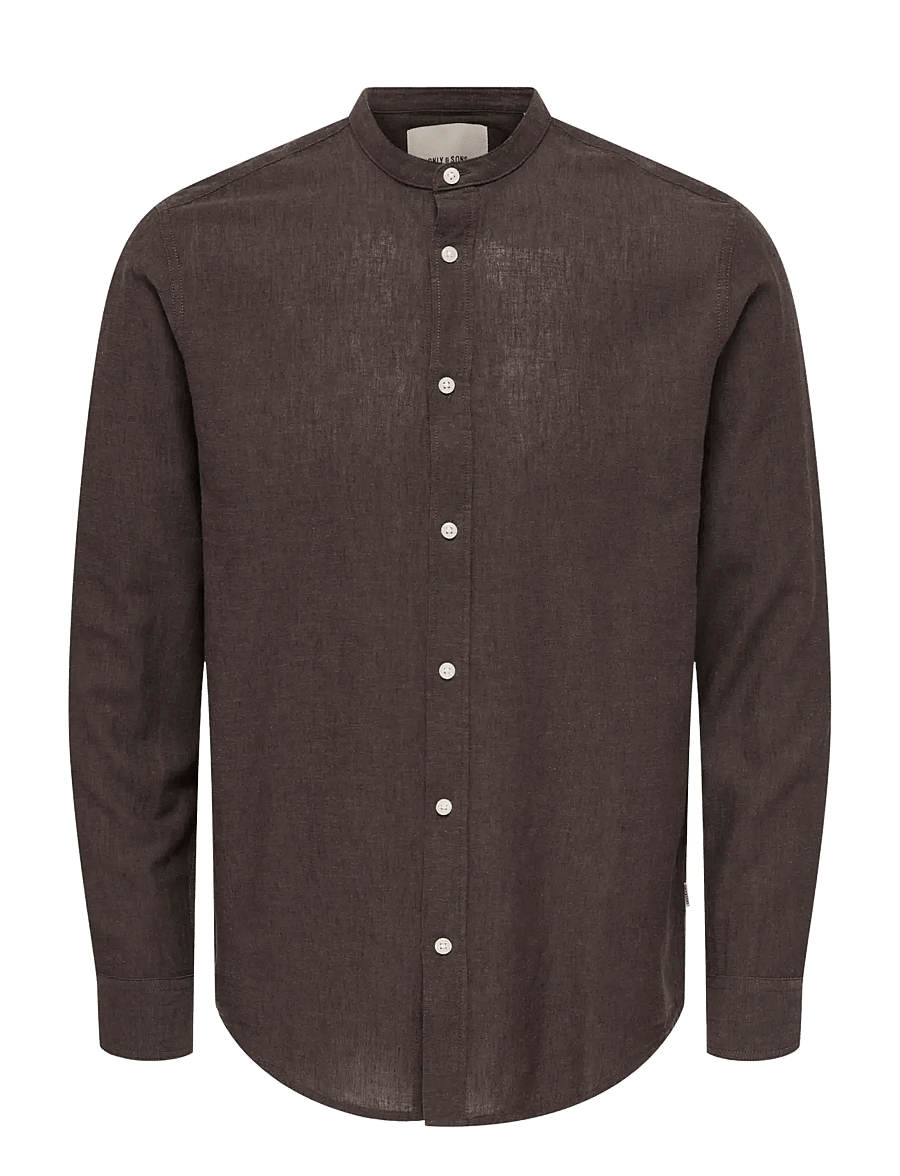 ONLY & SONS - ONSCAIDEN LIFE LS LINEN BLEND MAO NOOS - linneskjortor - coffee bean - 1