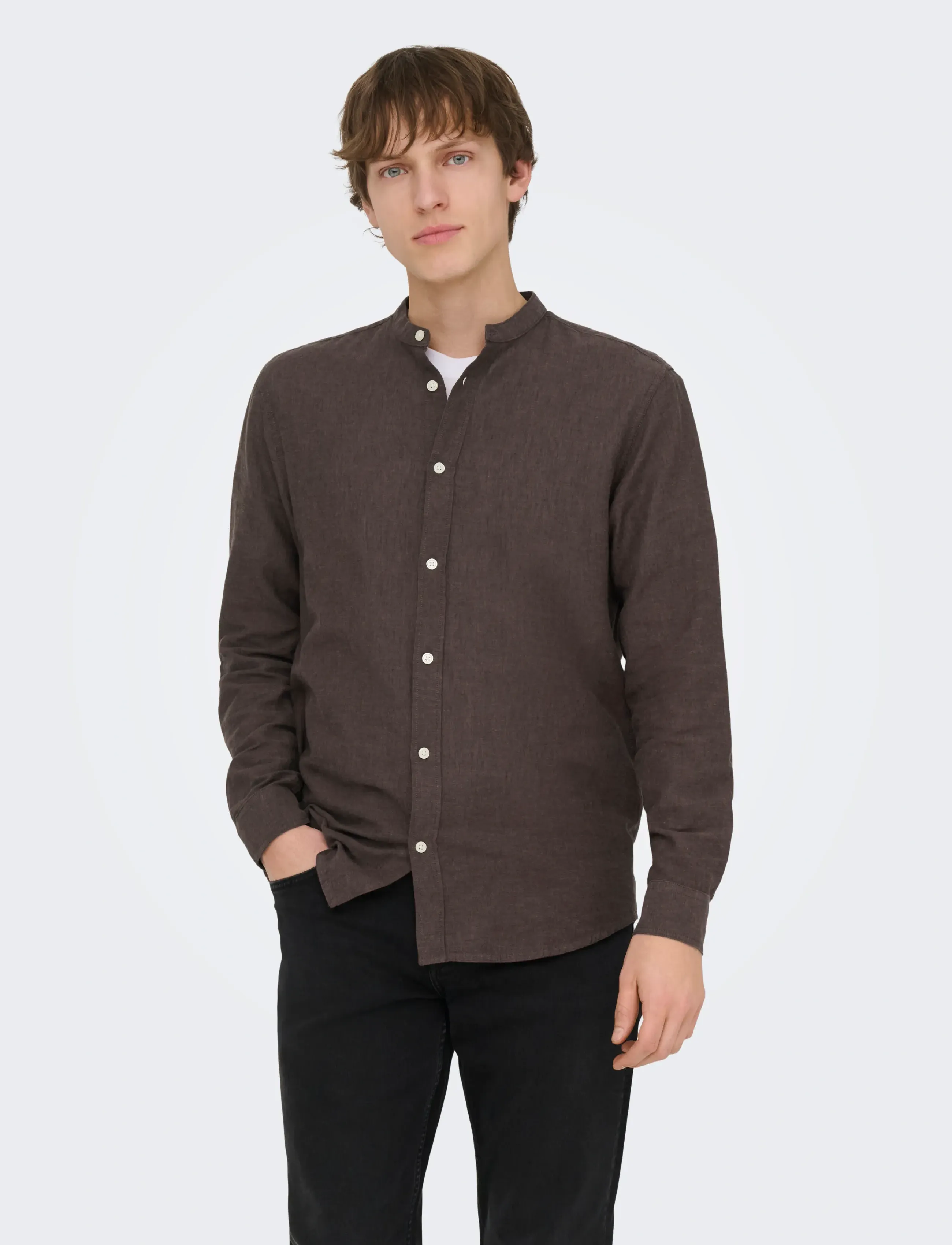 ONLY & SONS ONSCAIDEN LIFE LS LINEN BLEND MAO NOOS - Casual skjorter - COFFEE BEAN / brown