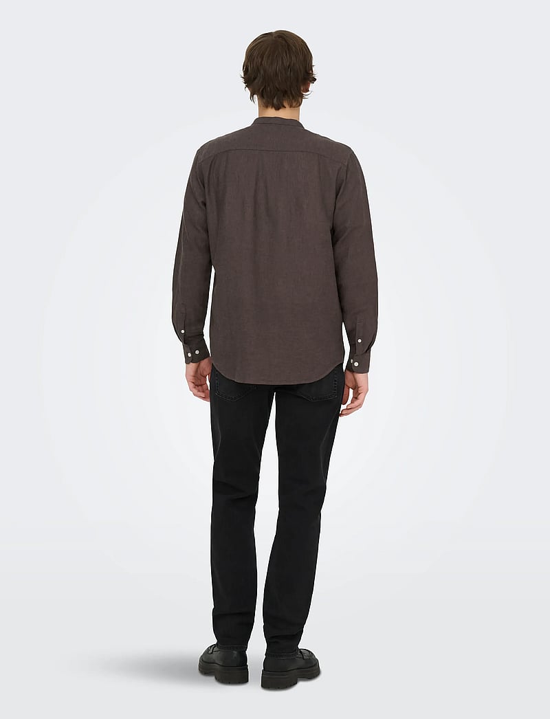 ONLY & SONS - ONSCAIDEN LIFE LS LINEN BLEND MAO NOOS - hørskjorter - coffee bean - 3