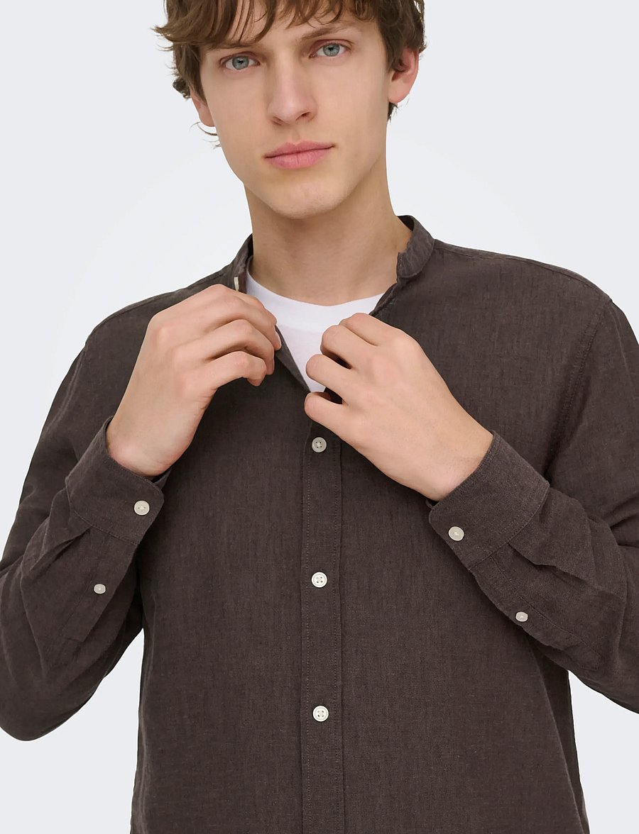 ONLY & SONS - ONSCAIDEN LIFE LS LINEN BLEND MAO NOOS - linneskjortor - coffee bean - 4