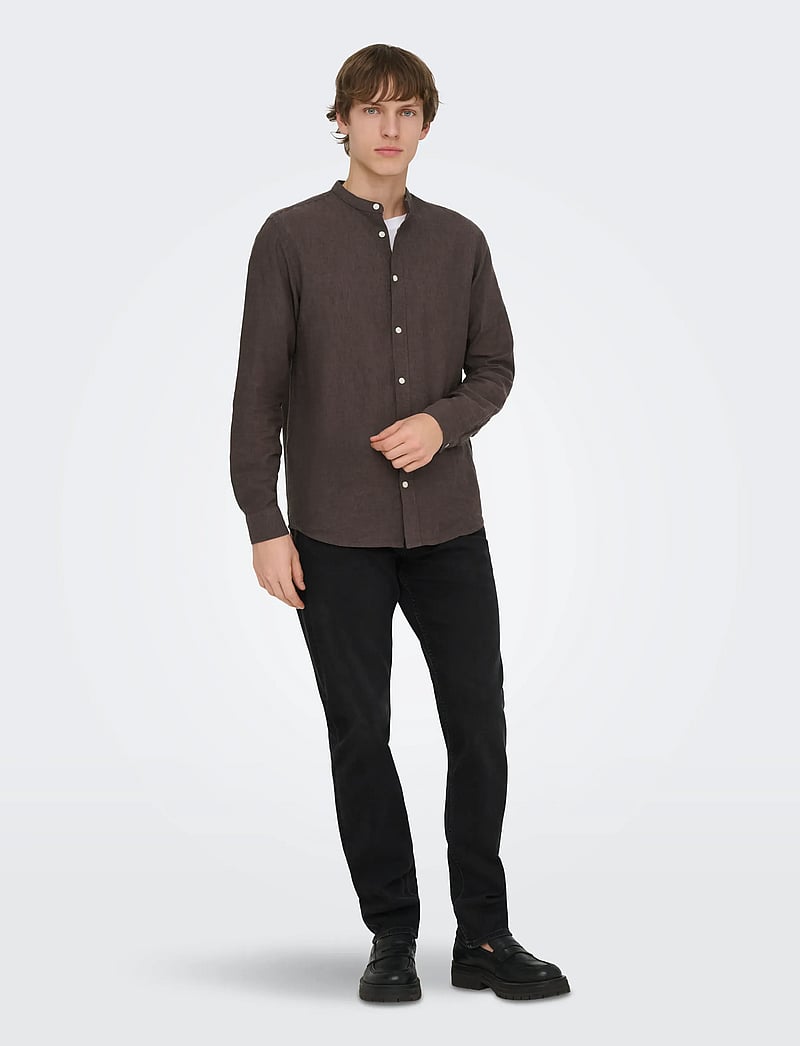 ONLY & SONS - ONSCAIDEN LIFE LS LINEN BLEND MAO NOOS - hørskjorter - coffee bean - 5