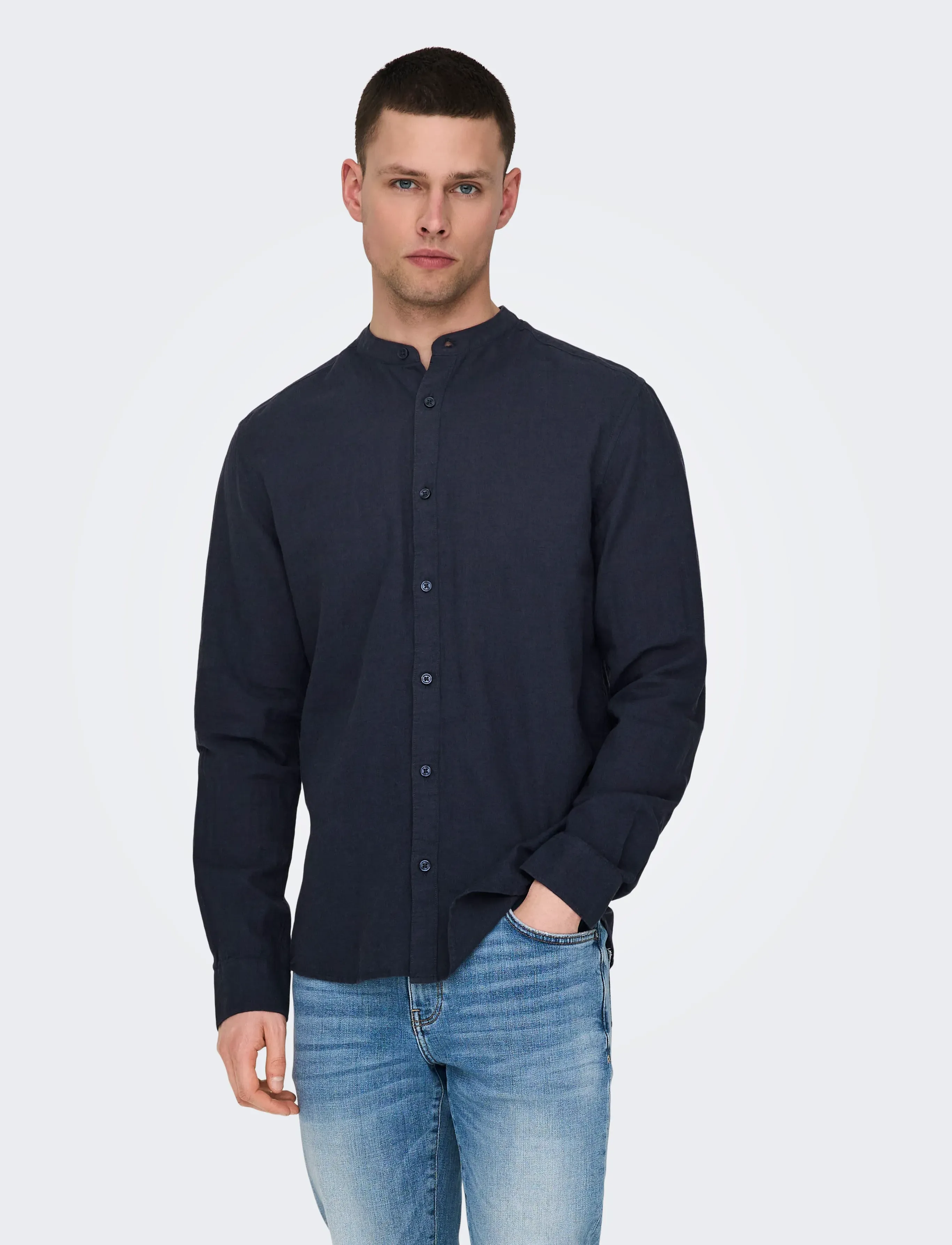 ONLY & SONS ONSCAIDEN LIFE LS LINEN BLEND MAO NOOS - Casual Hemden - NIGHT SKY / navy
