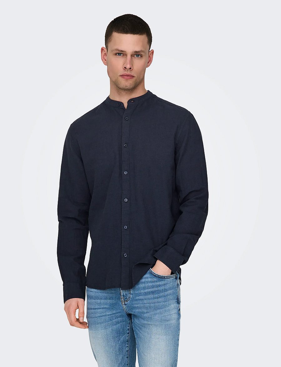 ONLY & SONS - ONSCAIDEN LIFE LS LINEN BLEND MAO NOOS - hörskyrtur - night sky - 0