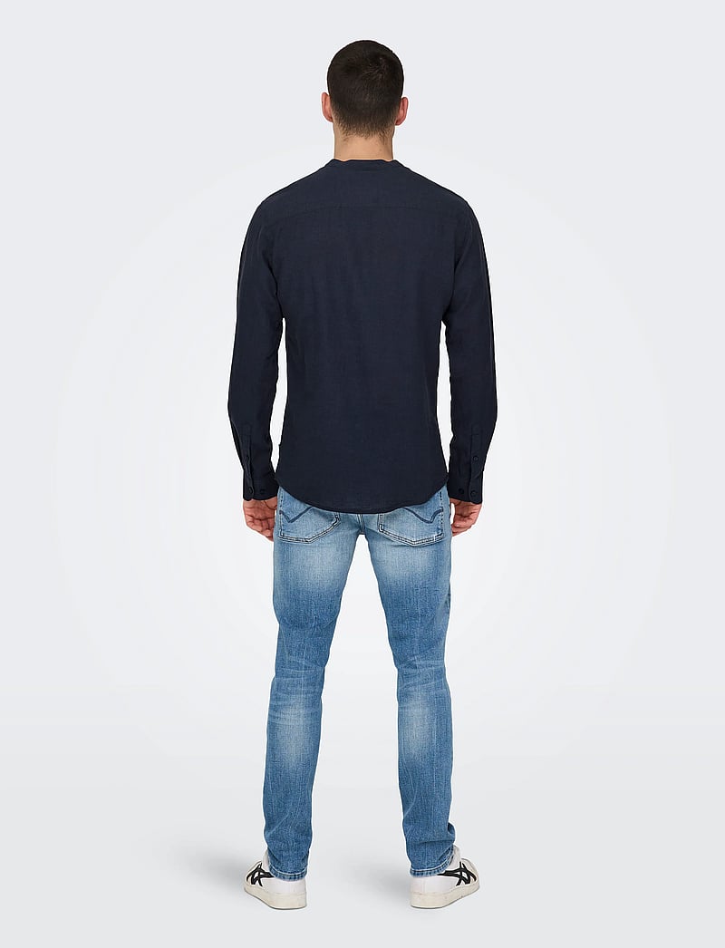 ONLY & SONS - ONSCAIDEN LIFE LS SOLID LINEN MAO NOOS - linneskjortor - night sky - 3