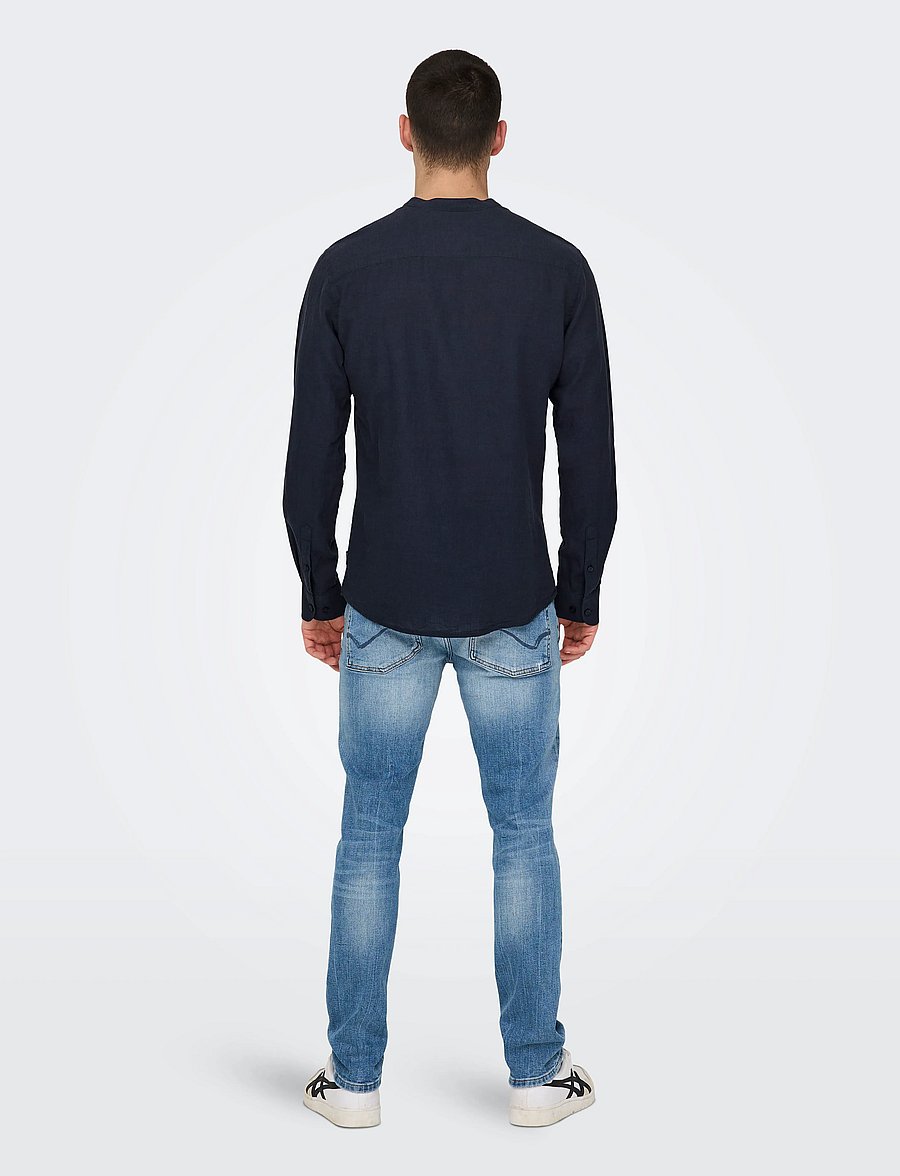 ONLY & SONS - ONSCAIDEN LIFE LS LINEN BLEND MAO NOOS - hörskyrtur - night sky - 3