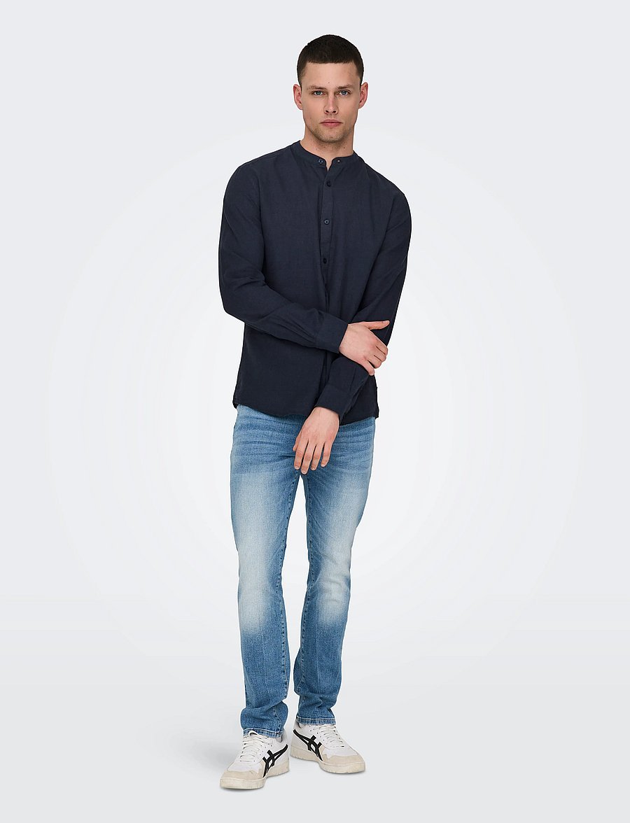 ONLY & SONS - ONSCAIDEN LIFE LS LINEN BLEND MAO NOOS - hörskyrtur - night sky - 4