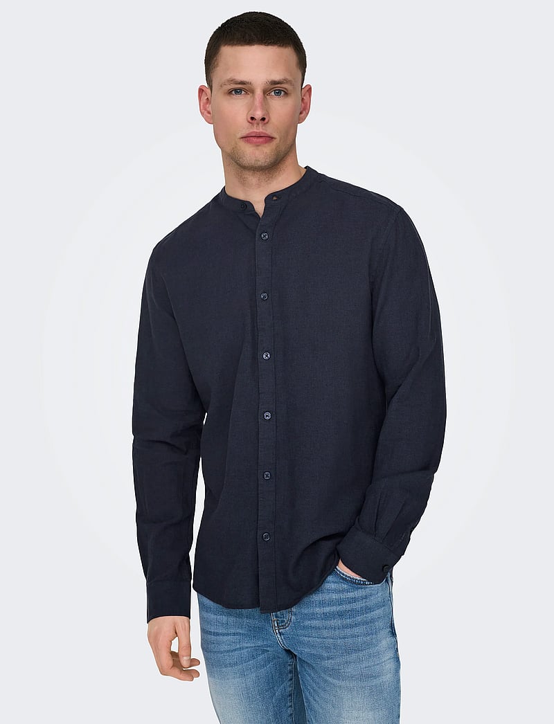 ONLY & SONS - ONSCAIDEN LIFE LS SOLID LINEN MAO NOOS - linneskjortor - night sky - 5