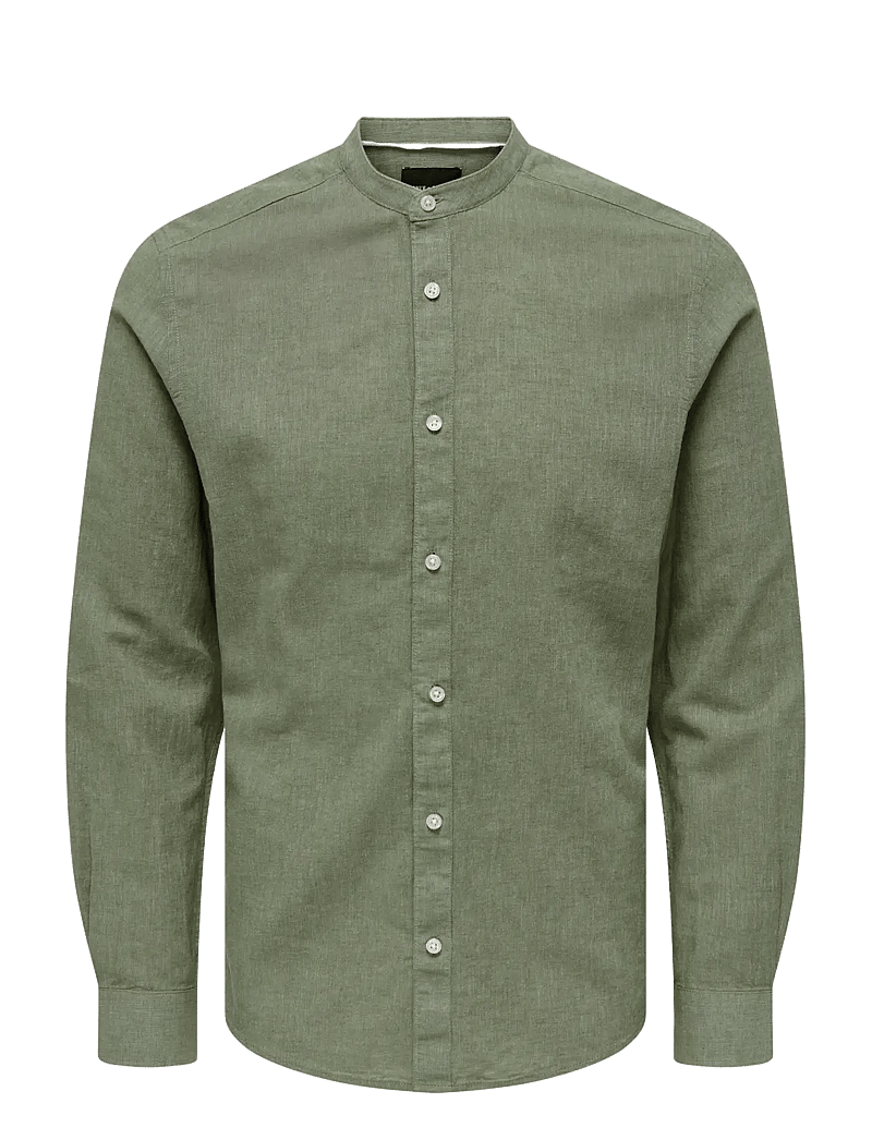 ONLY & SONS - ONSCAIDEN LIFE LS LINEN BLEND MAO NOOS - leinenhemden - swamp - 1