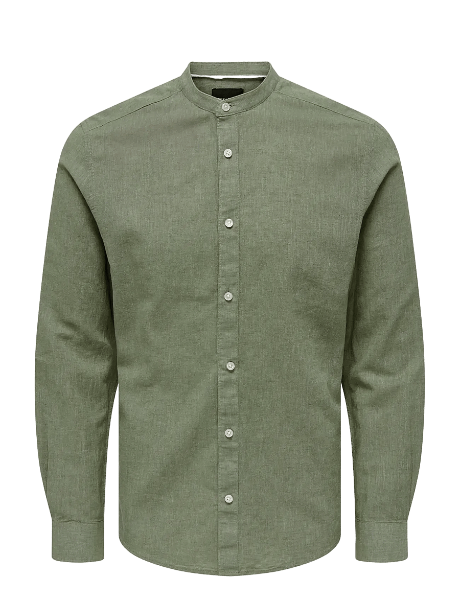 ONLY & SONS - ONSCAIDEN LIFE LS LINEN BLEND MAO NOOS - chemises de lin - swamp - 1