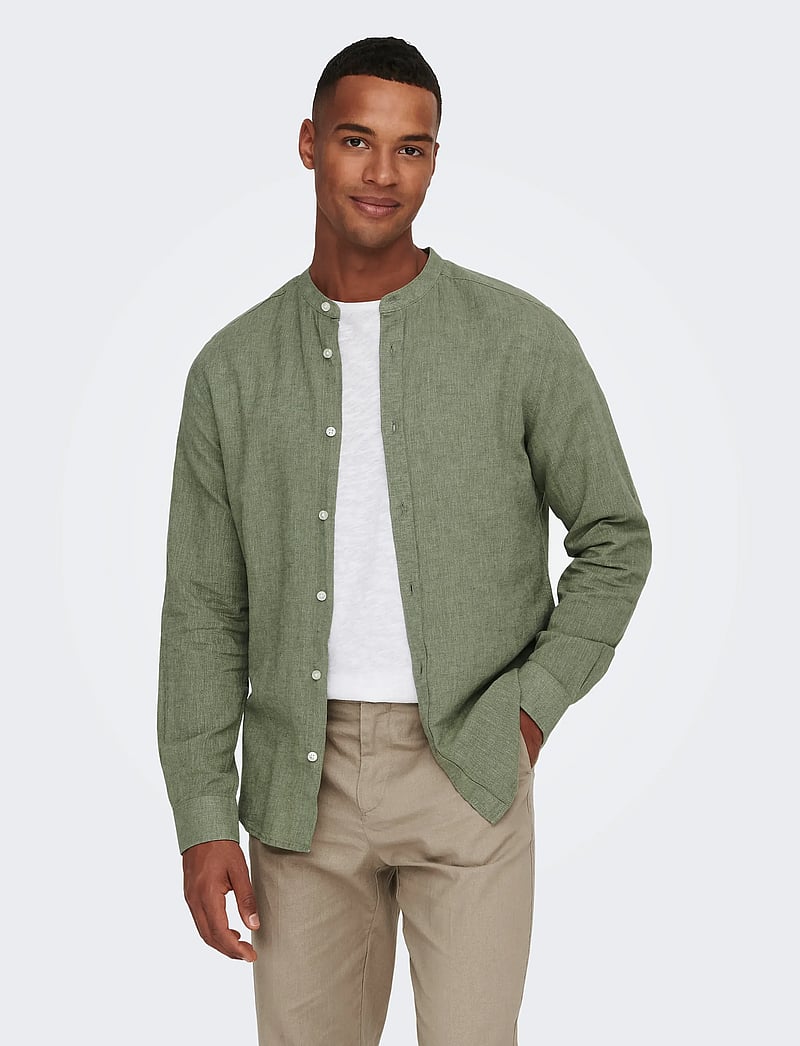 ONLY & SONS - ONSCAIDEN LIFE LS LINEN BLEND MAO NOOS - leinenhemden - swamp - 0