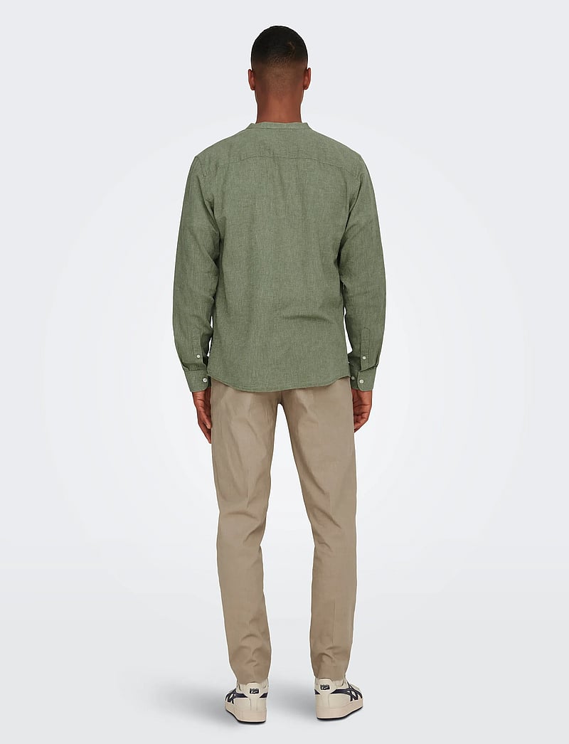 ONLY & SONS - ONSCAIDEN LIFE LS LINEN BLEND MAO NOOS - leinenhemden - swamp - 3