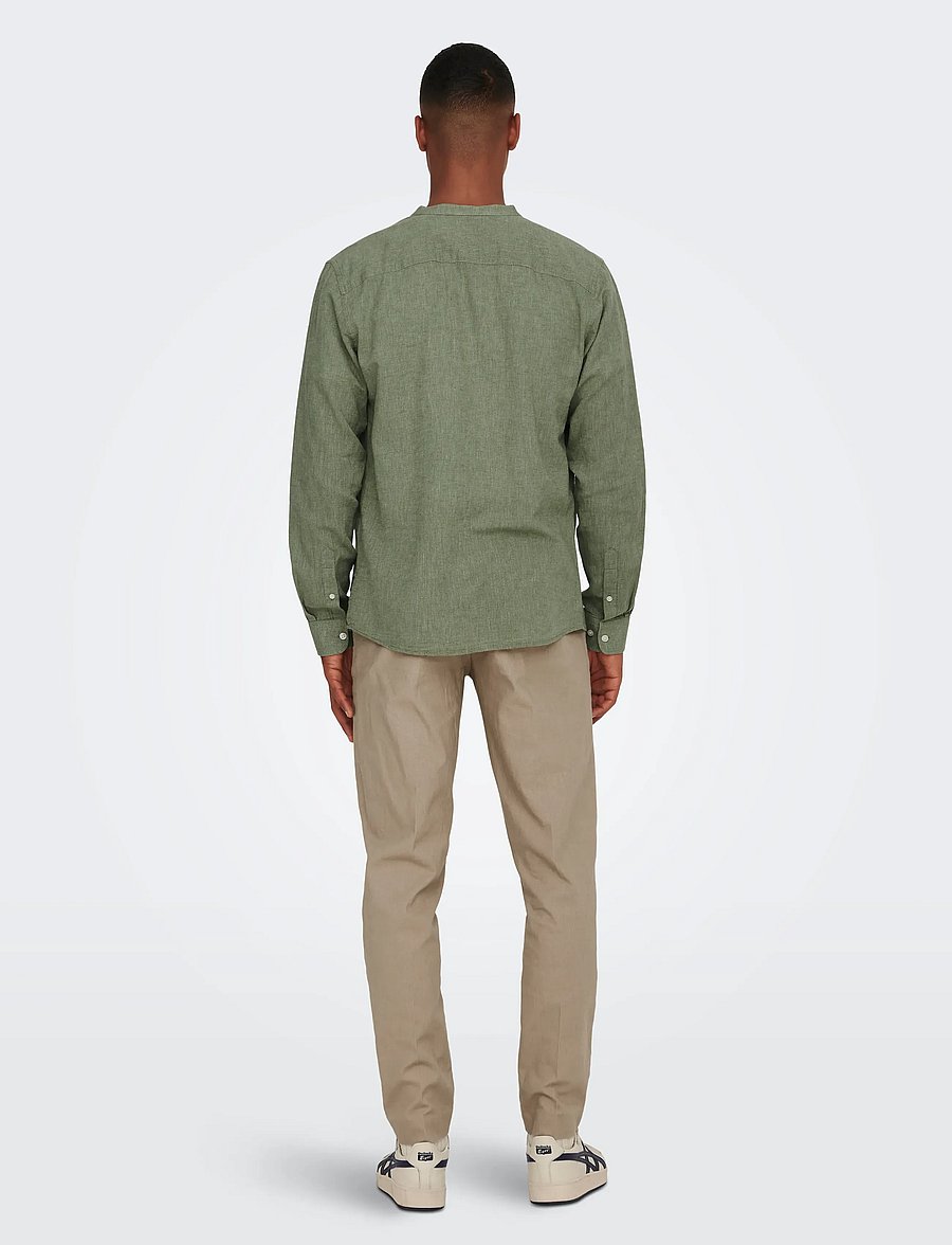 ONLY & SONS - ONSCAIDEN LIFE LS LINEN BLEND MAO NOOS - chemises de lin - swamp - 3