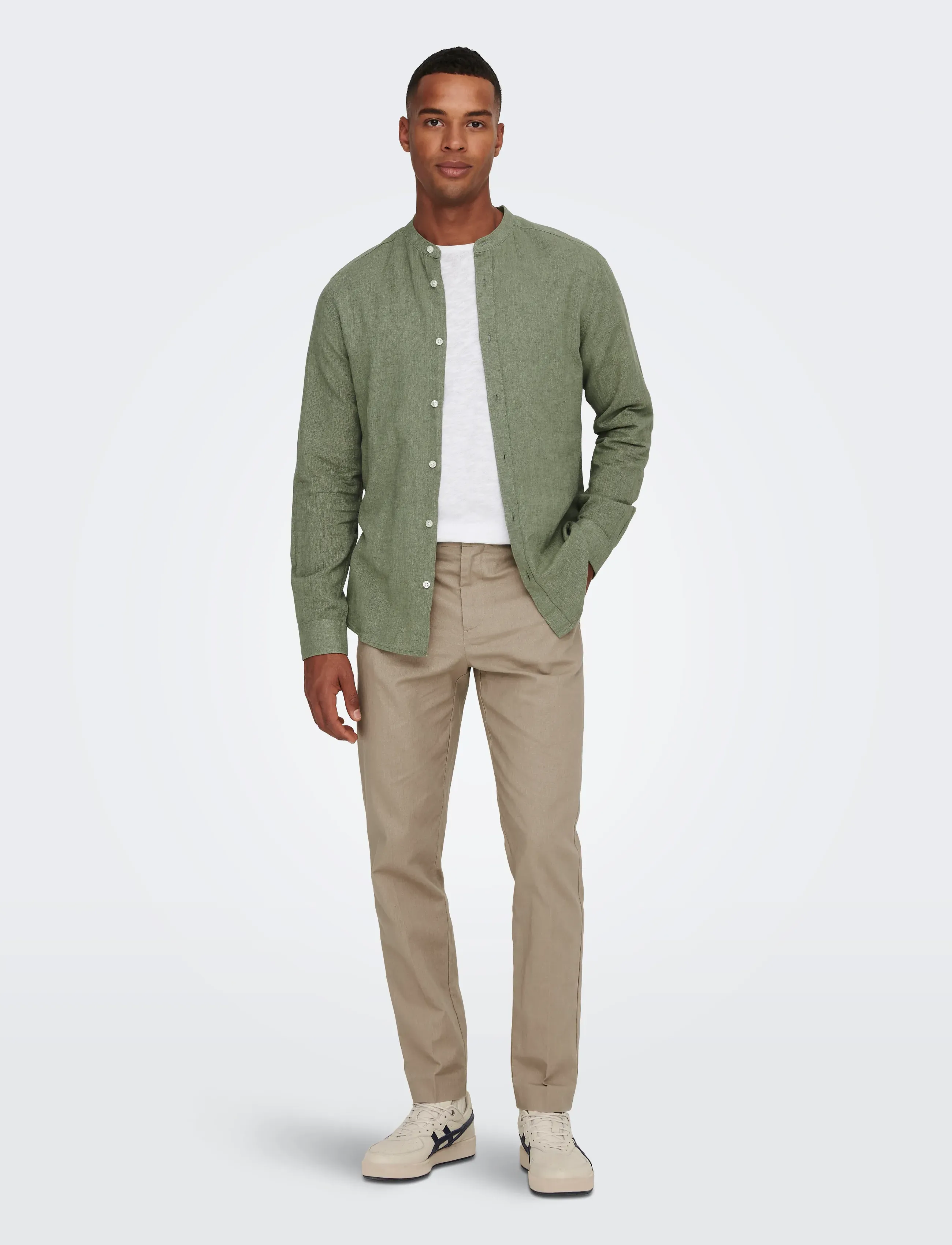 ONLY & SONS - ONSCAIDEN LIFE LS LINEN BLEND MAO NOOS - chemises de lin - swamp - 4