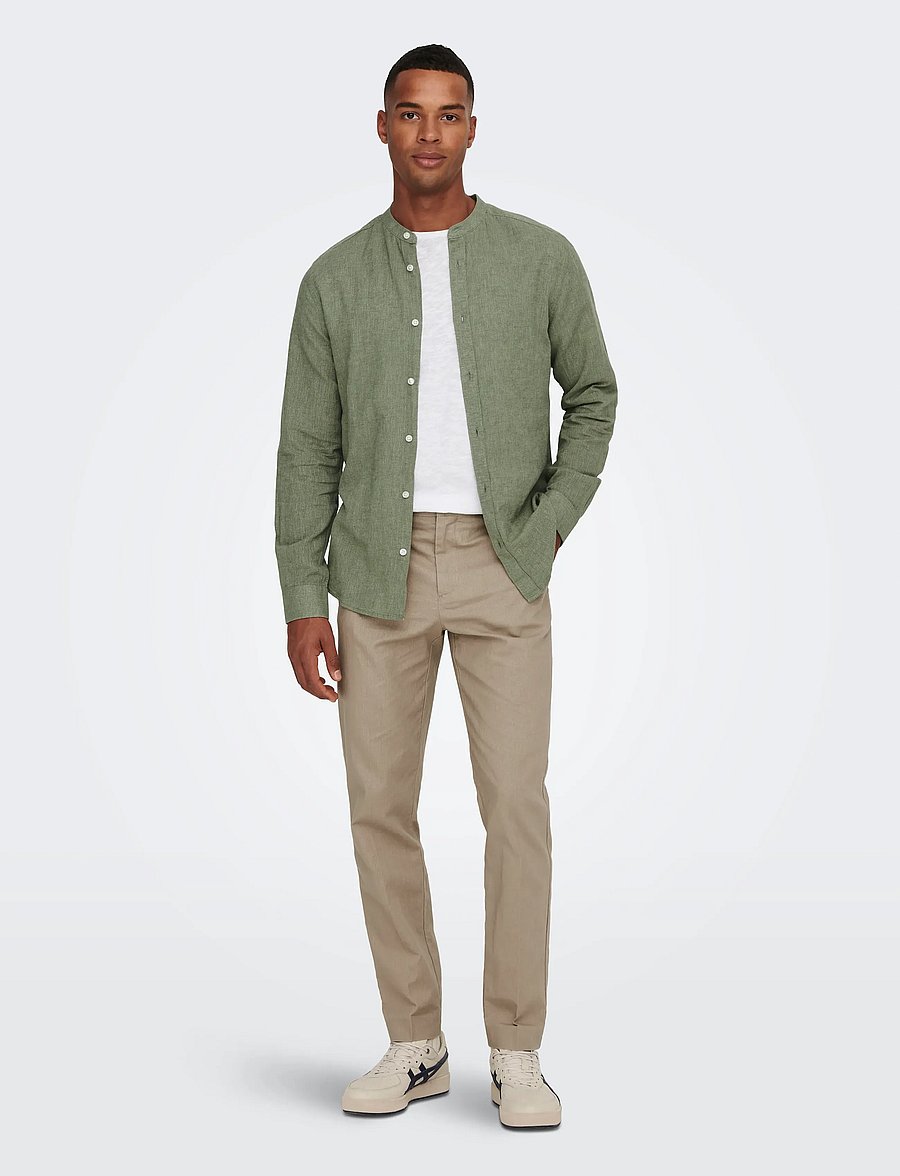 ONLY & SONS - ONSCAIDEN LIFE LS LINEN BLEND MAO NOOS - chemises de lin - swamp - 4
