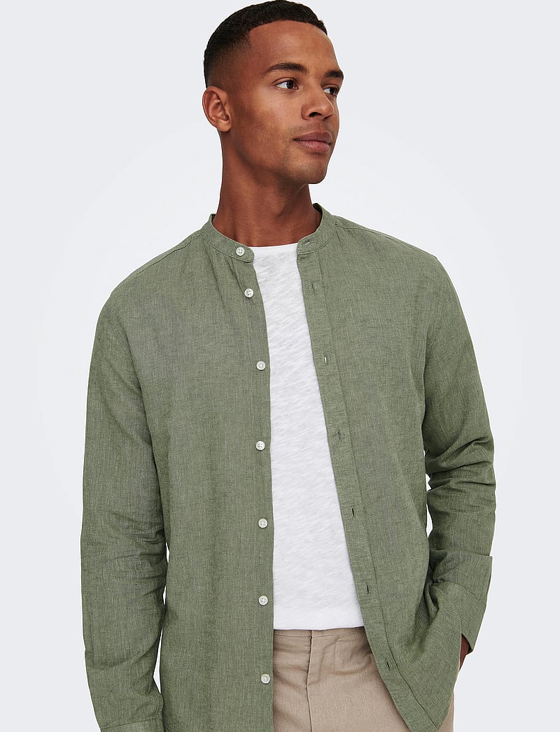 ONLY & SONS - ONSCAIDEN LIFE LS SOLID LINEN MAO NOOS - linased särgid - swamp - 5