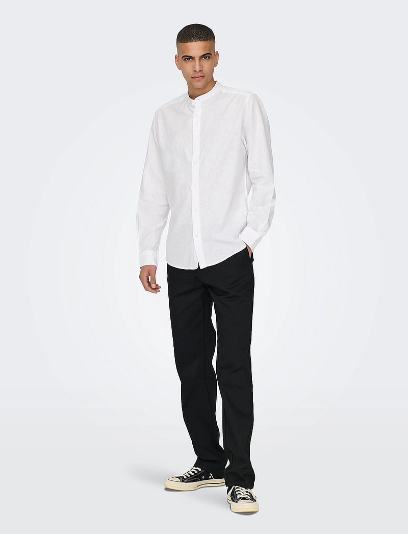 ONLY & SONS - ONSCAIDEN LIFE LS LINEN BLEND MAO NOOS - hørskjorter - white - 4