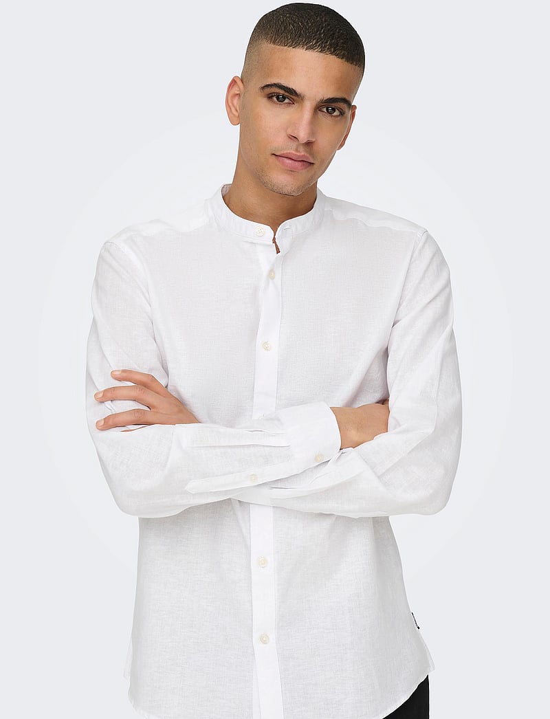 ONLY & SONS - ONSCAIDEN LIFE LS LINEN BLEND MAO NOOS - hørskjorter - white - 5