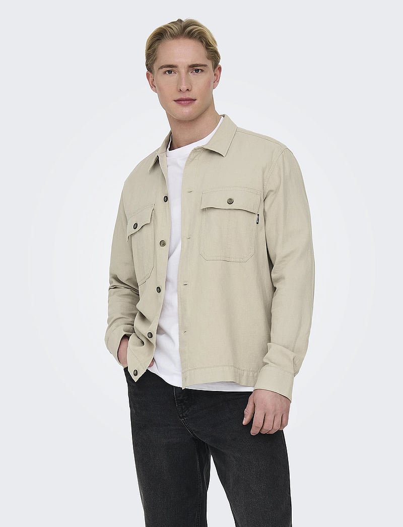 ONLY & SONS - ONSKENNET LS LINEN OVERSHIRT NOOS - kollektioner - silver lining - 0