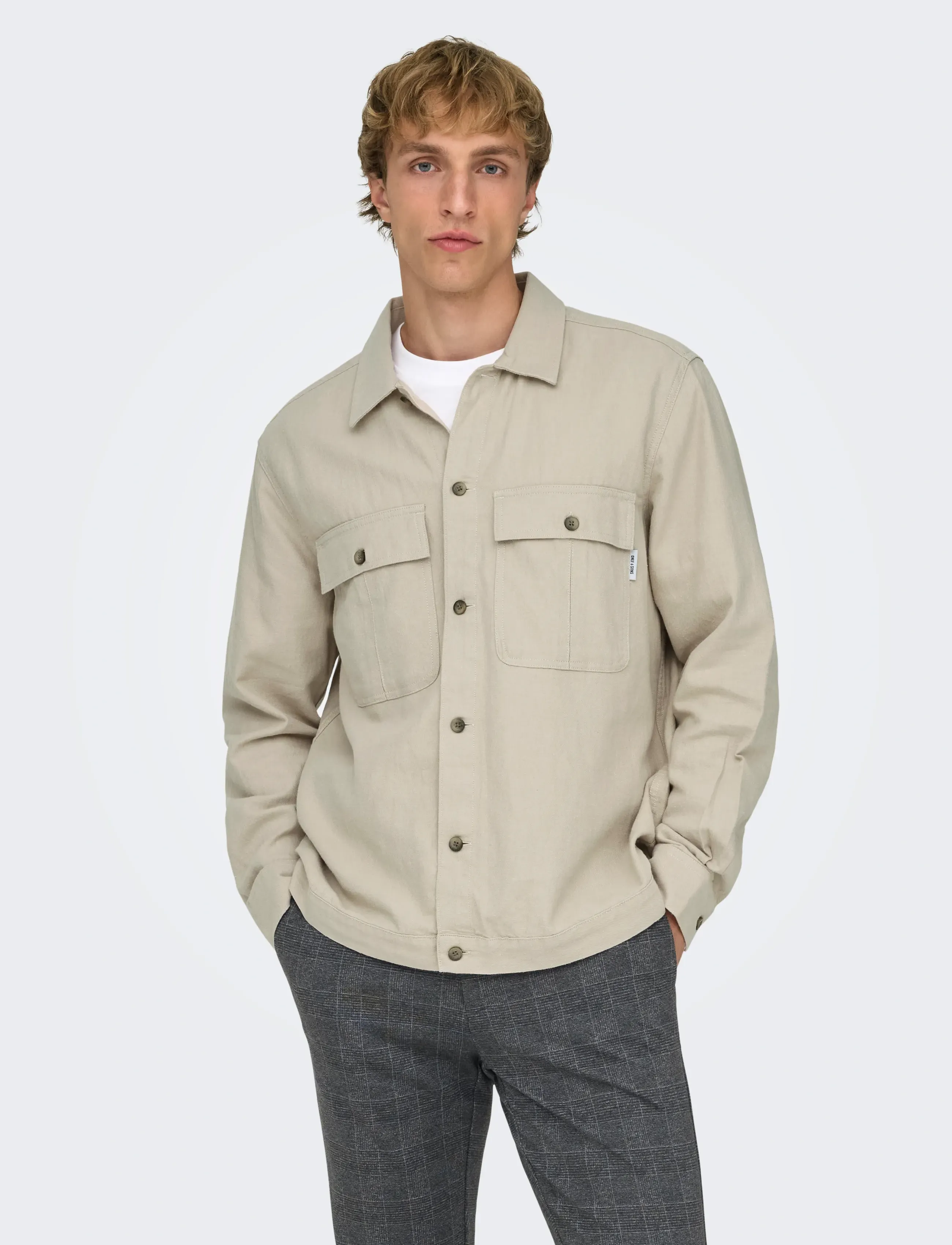 ONLY & SONS - ONSKENNET LS LINEN OVERSHIRT NOOS - kollektioner - silver lining - 0
