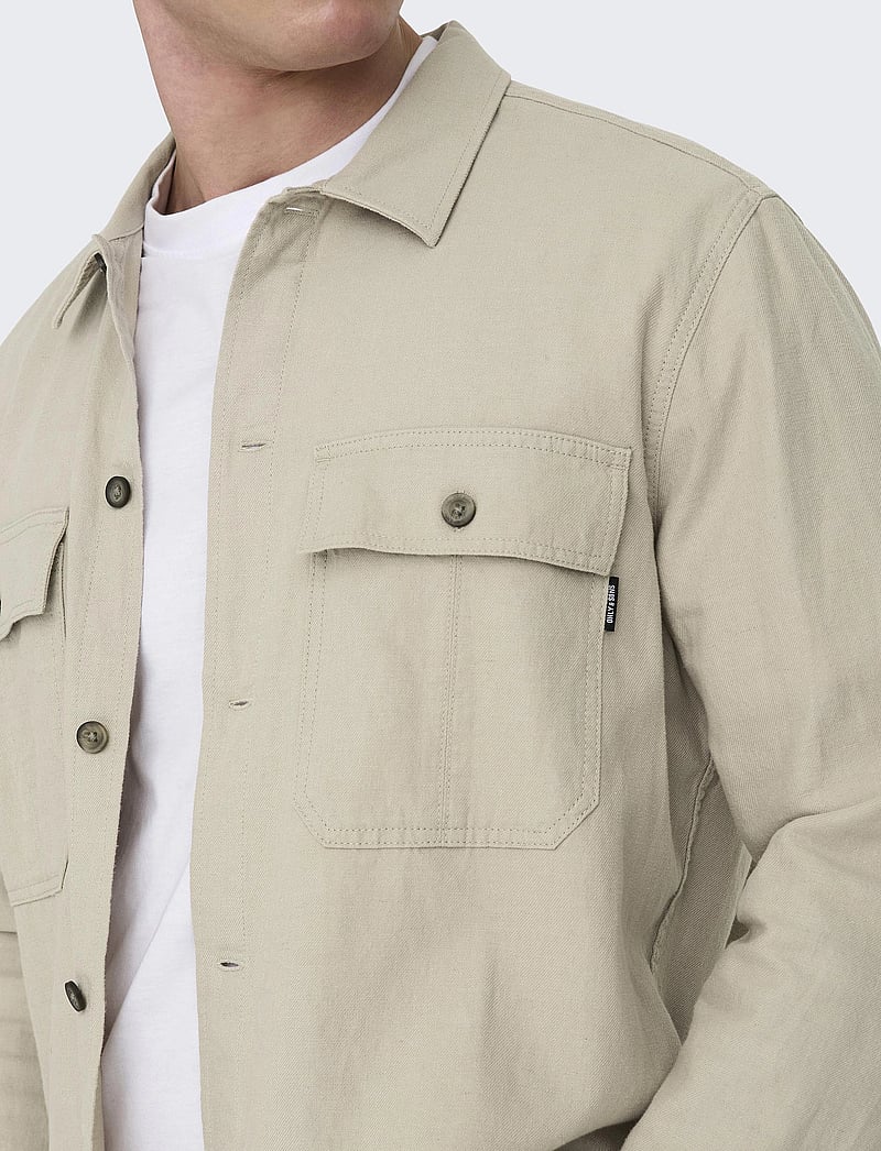 ONLY & SONS - ONSKENNET LS LINEN OVERSHIRT NOOS - kollektioner - silver lining - 4