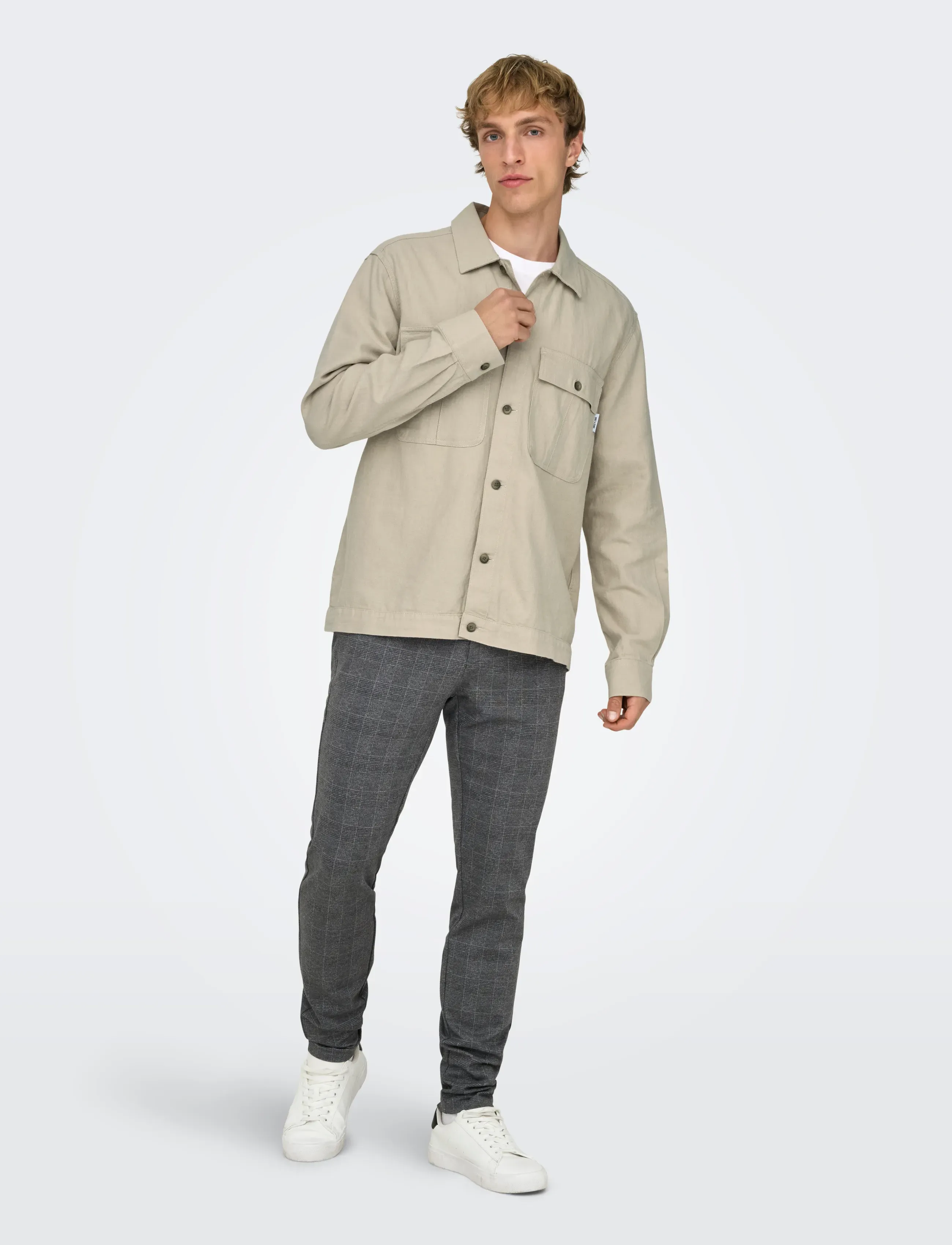 ONLY & SONS - ONSKENNET LS LINEN OVERSHIRT NOOS - kollektioner - silver lining - 4