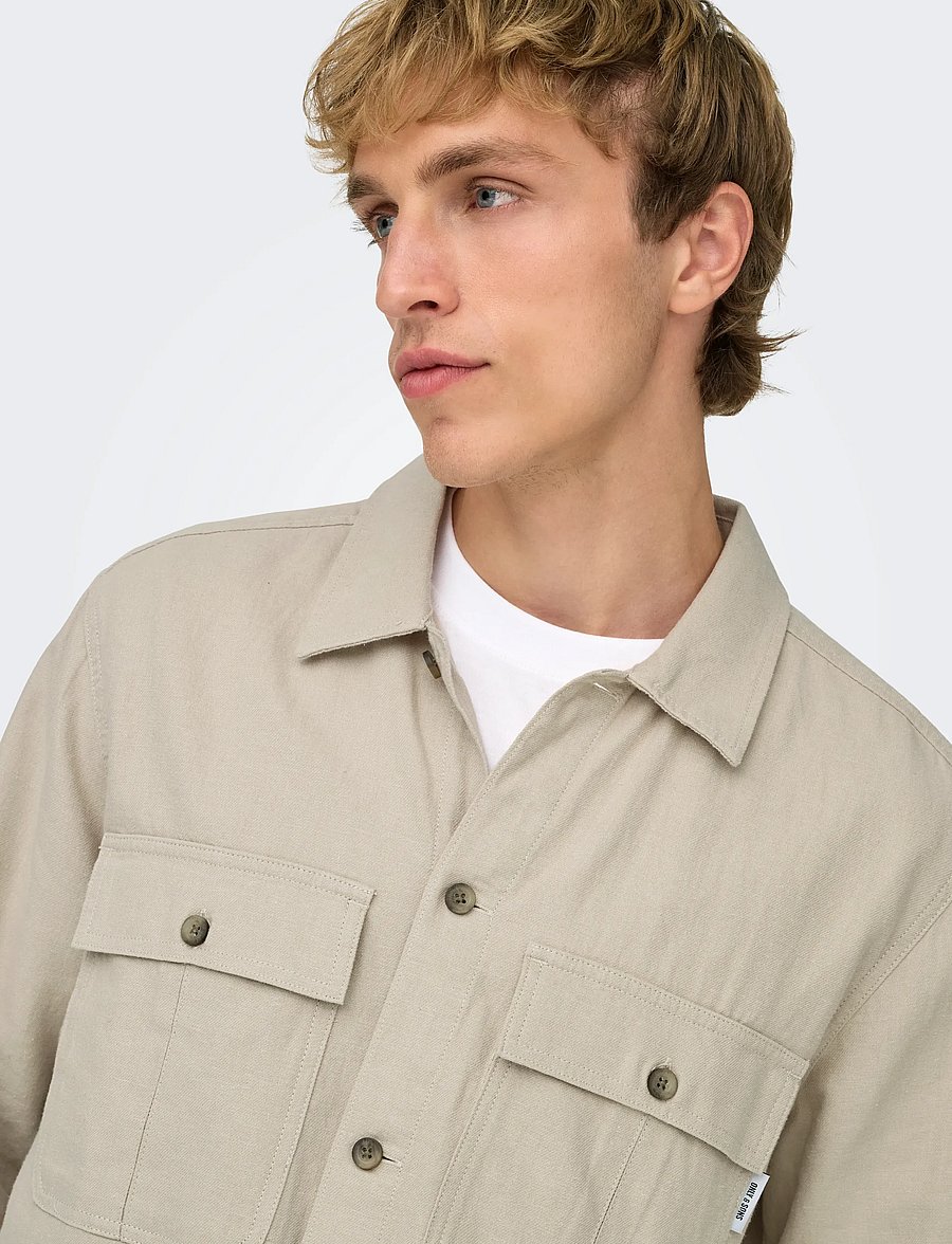 ONLY & SONS - ONSKENNET LS LINEN OVERSHIRT NOOS - kollektioner - silver lining - 5