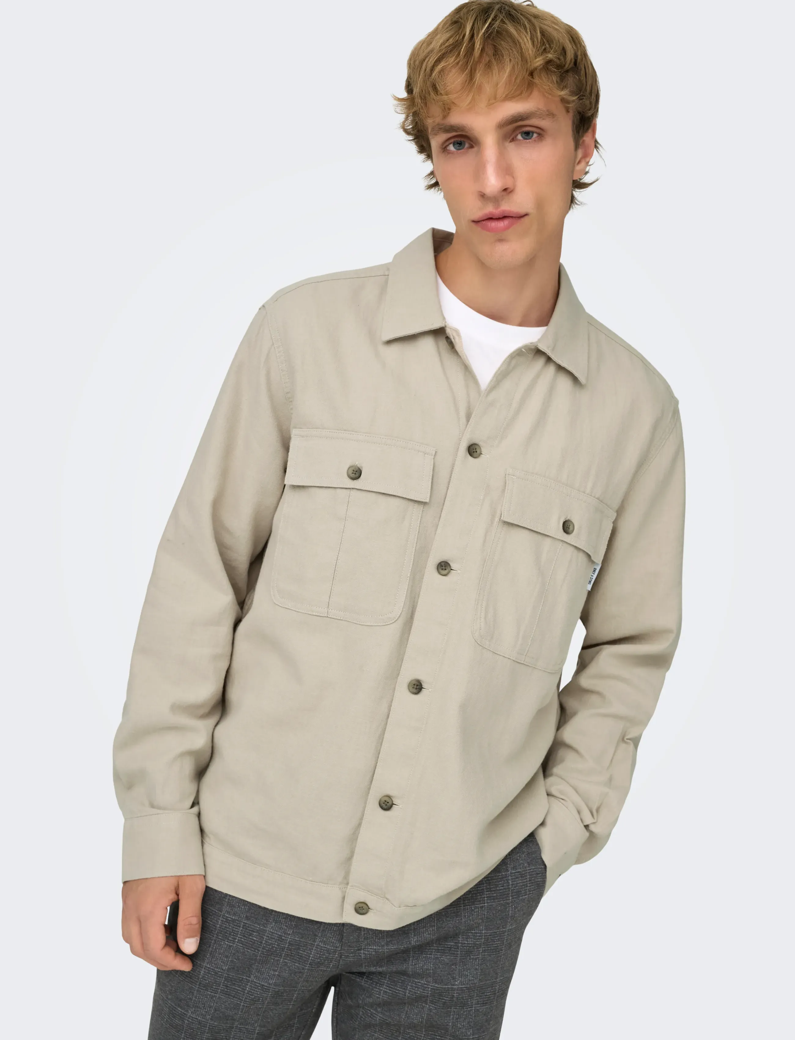 ONLY & SONS ONSKENNET LS LINEN OVERSHIRT NOOS - Streetstyle - SILVER LINING / beige