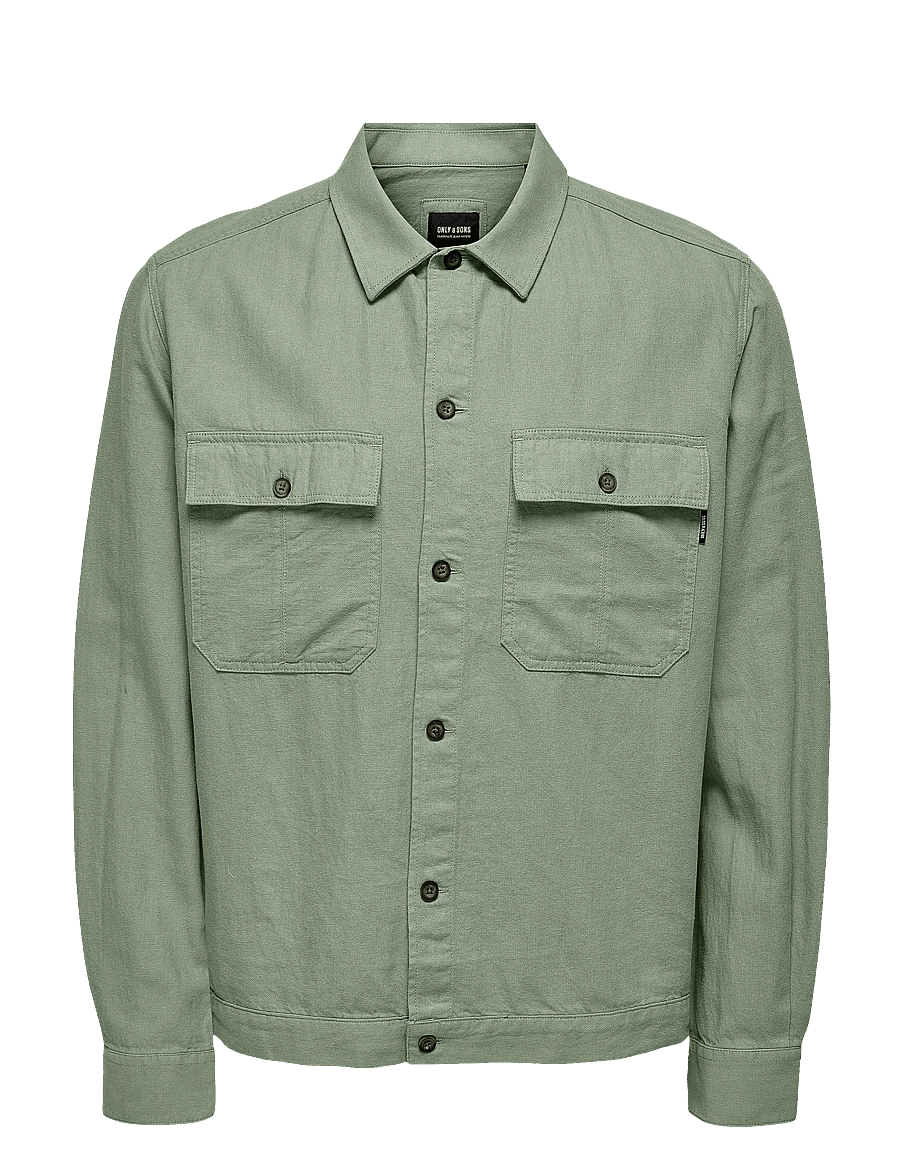 ONLY & SONS - ONSKENNET LS LINEN OVERSHIRT NOOS - kollektionen - swamp - 1