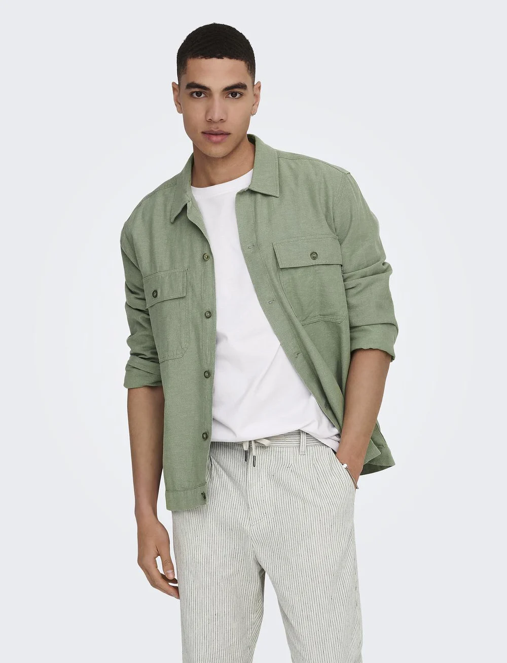 ONLY & SONS - ONSKENNET LS LINEN OVERSHIRT NOOS - kollektsioonid - swamp - 0