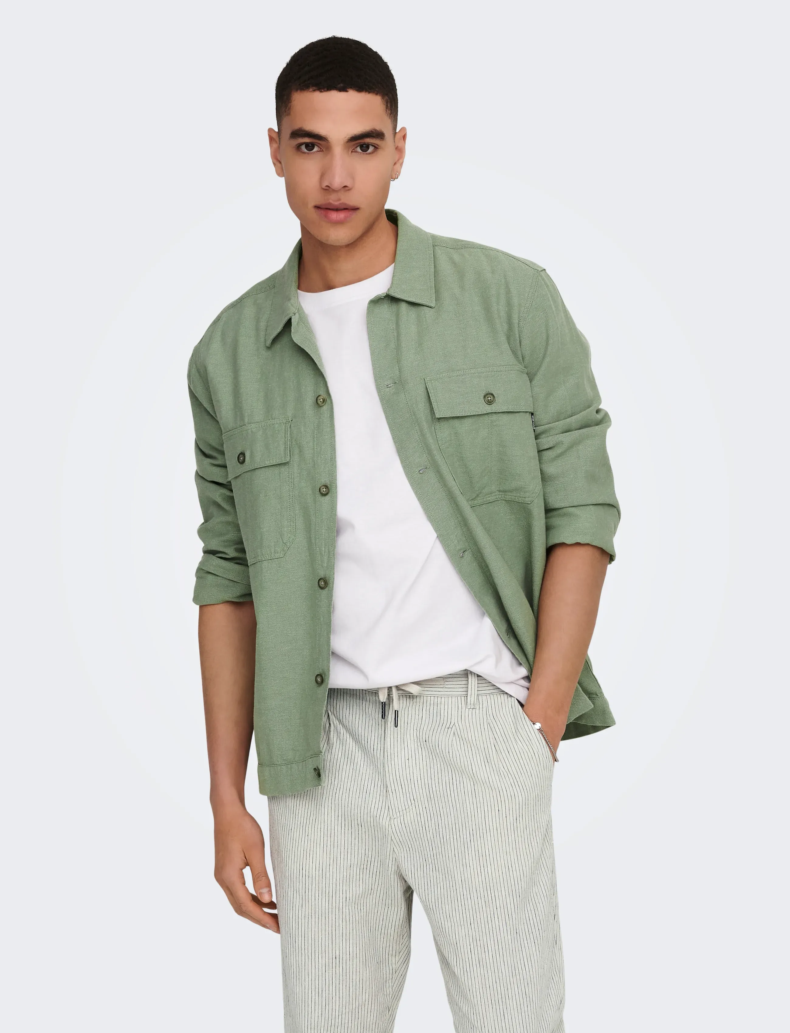 ONLY & SONS ONSKENNET LS LINEN OVERSHIRT NOOS - Overshirts - SWAMP / green