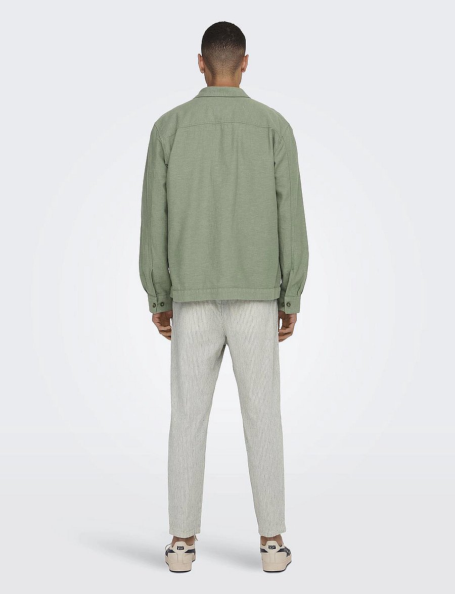ONLY & SONS - ONSKENNET LS LINEN OVERSHIRT NOOS - kollektionen - swamp - 3