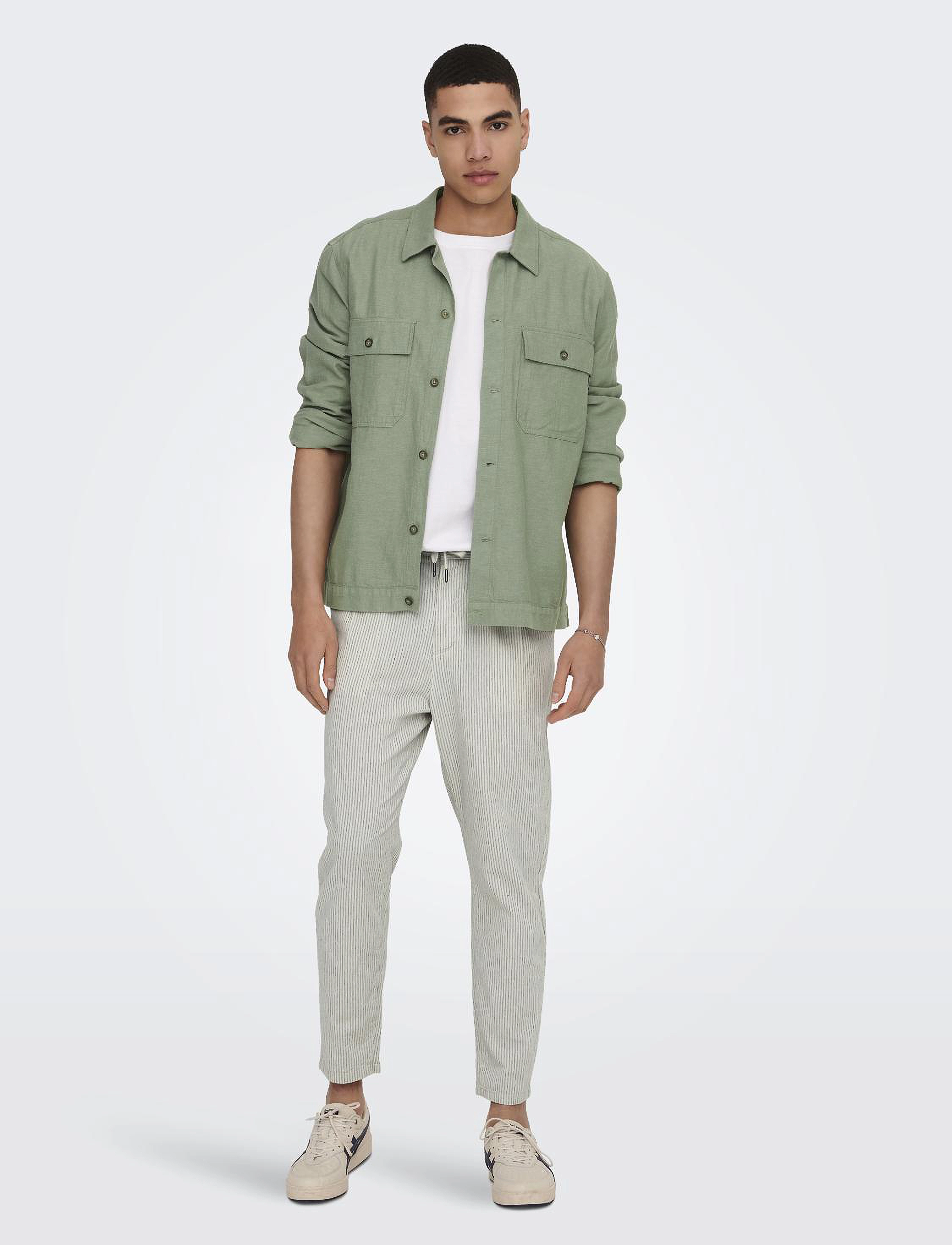 ONLY & SONS - ONSKENNET LS LINEN OVERSHIRT NOOS - kollektionen - swamp - 4