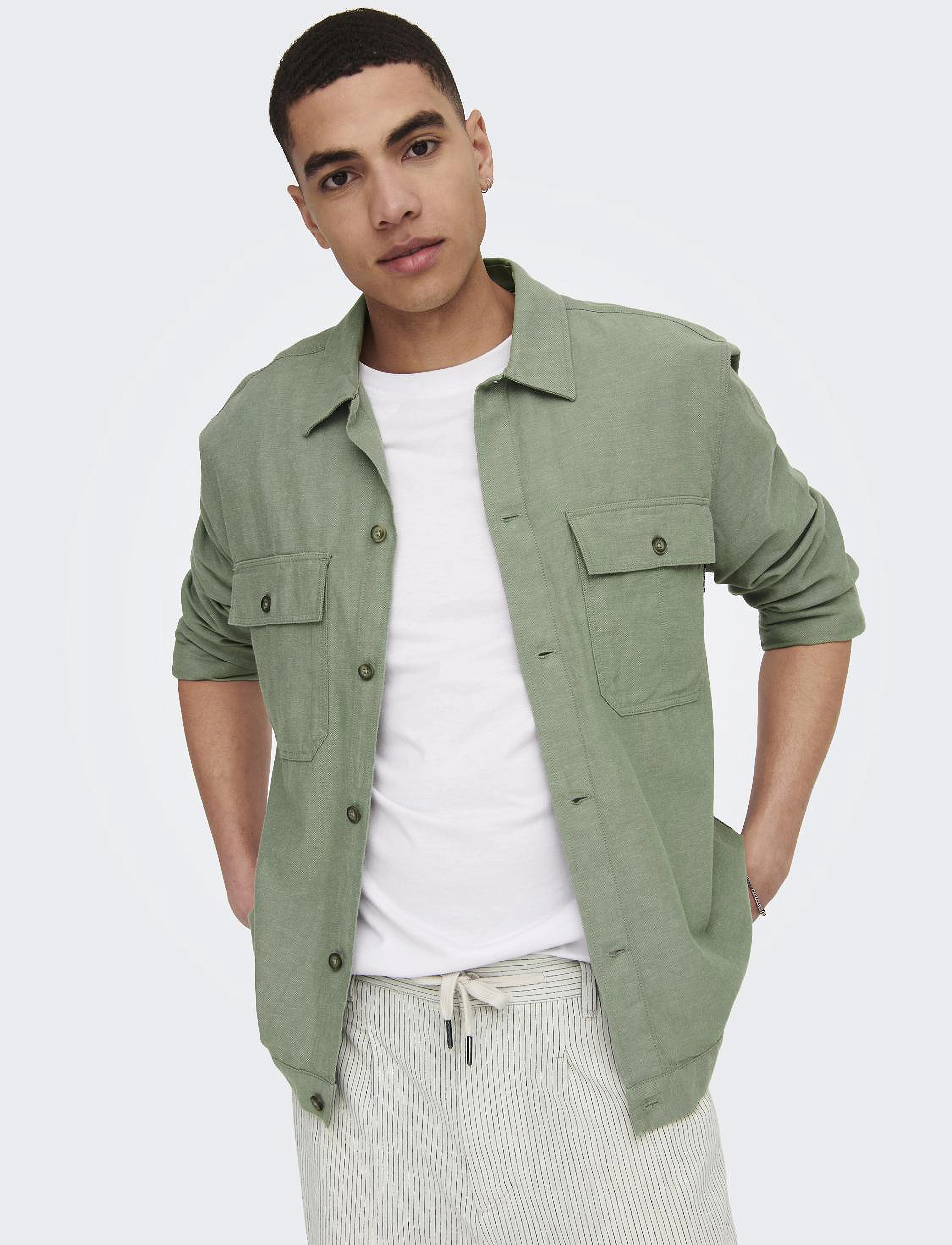 ONLY & SONS - ONSKENNET LS LINEN OVERSHIRT NOOS - kollektionen - swamp - 5