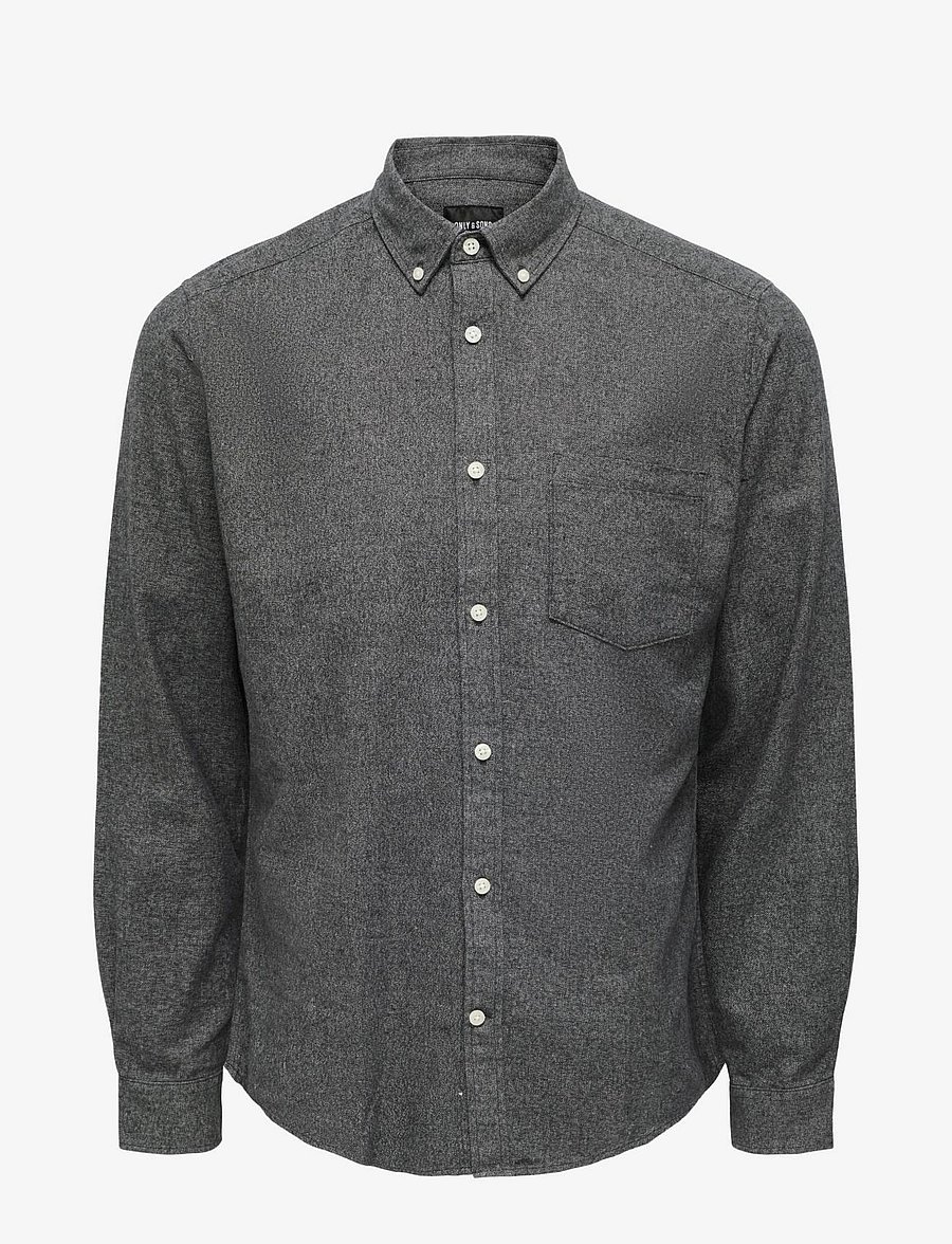 ONLY & SONS - ONSNIKO LS MELANGE SHIRT - vabaajasärgid - black - 1