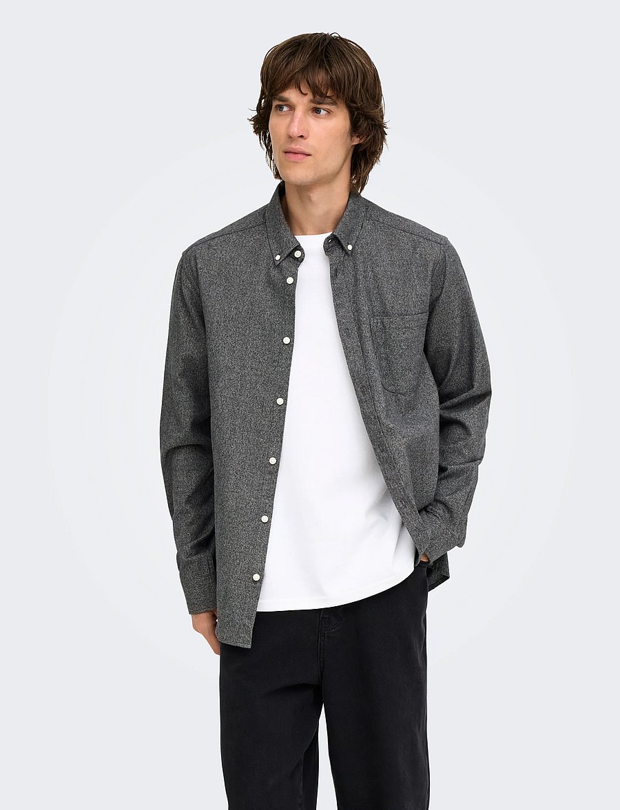 ONLY & SONS - ONSNIKO LS MELANGE SHIRT - vabaajasärgid - black - 0