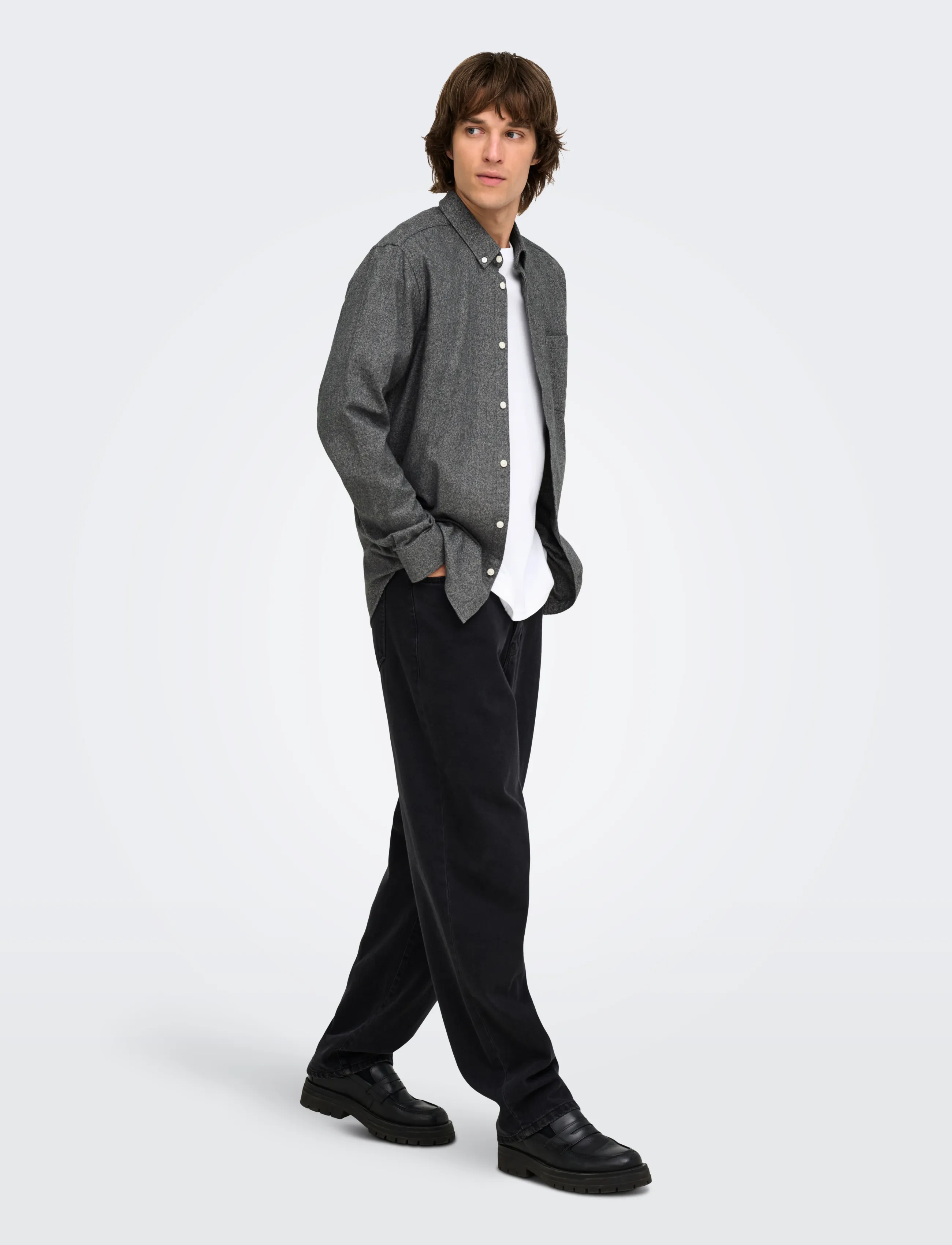 ONLY & SONS - ONSNIKO LS MELANGE SHIRT - vabaajasärgid - black - 4