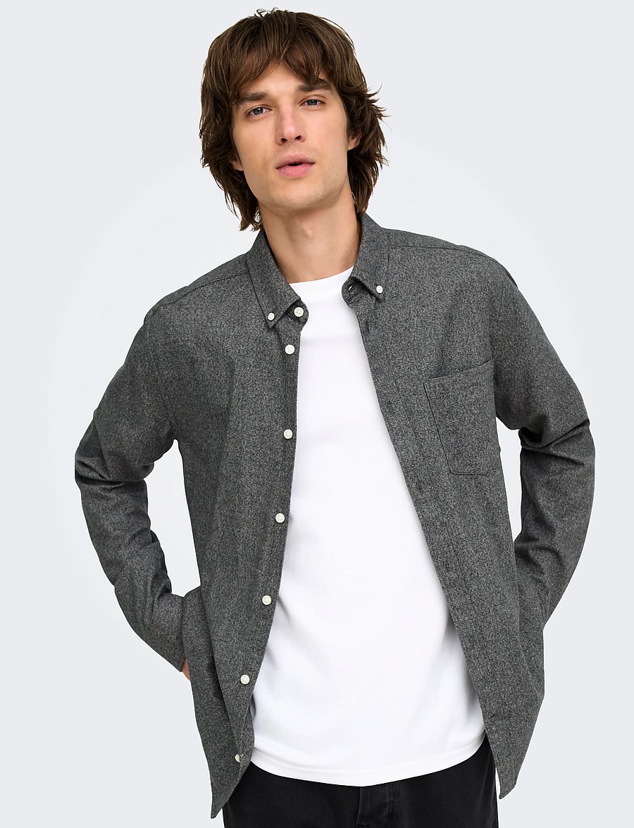ONLY & SONS - ONSNIKO LS MELANGE SHIRT - vabaajasärgid - black - 5