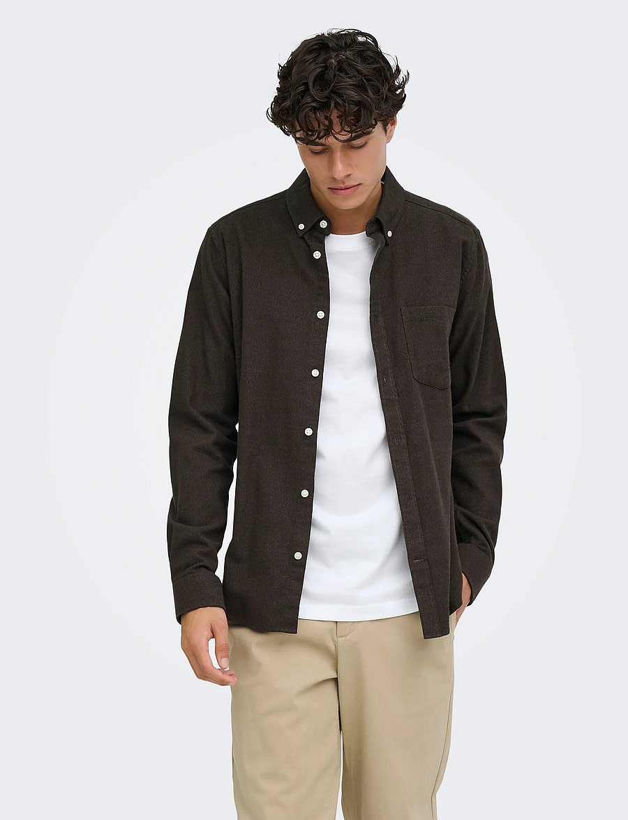 ONLY & SONS - ONSNIKO LS MELANGE SHIRT - vabaajasärgid - chocolate martini - 0