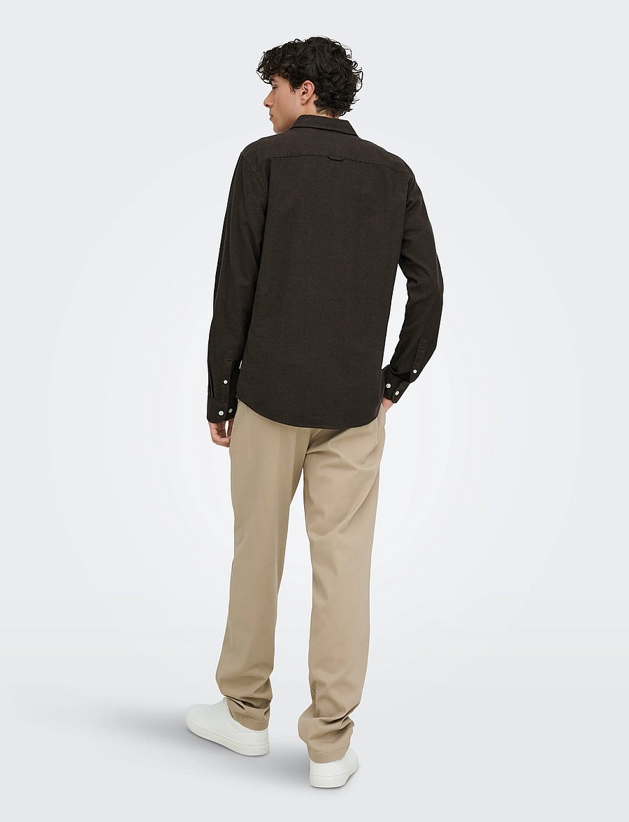 ONLY & SONS - ONSNIKO LS MELANGE SHIRT - vabaajasärgid - chocolate martini - 3