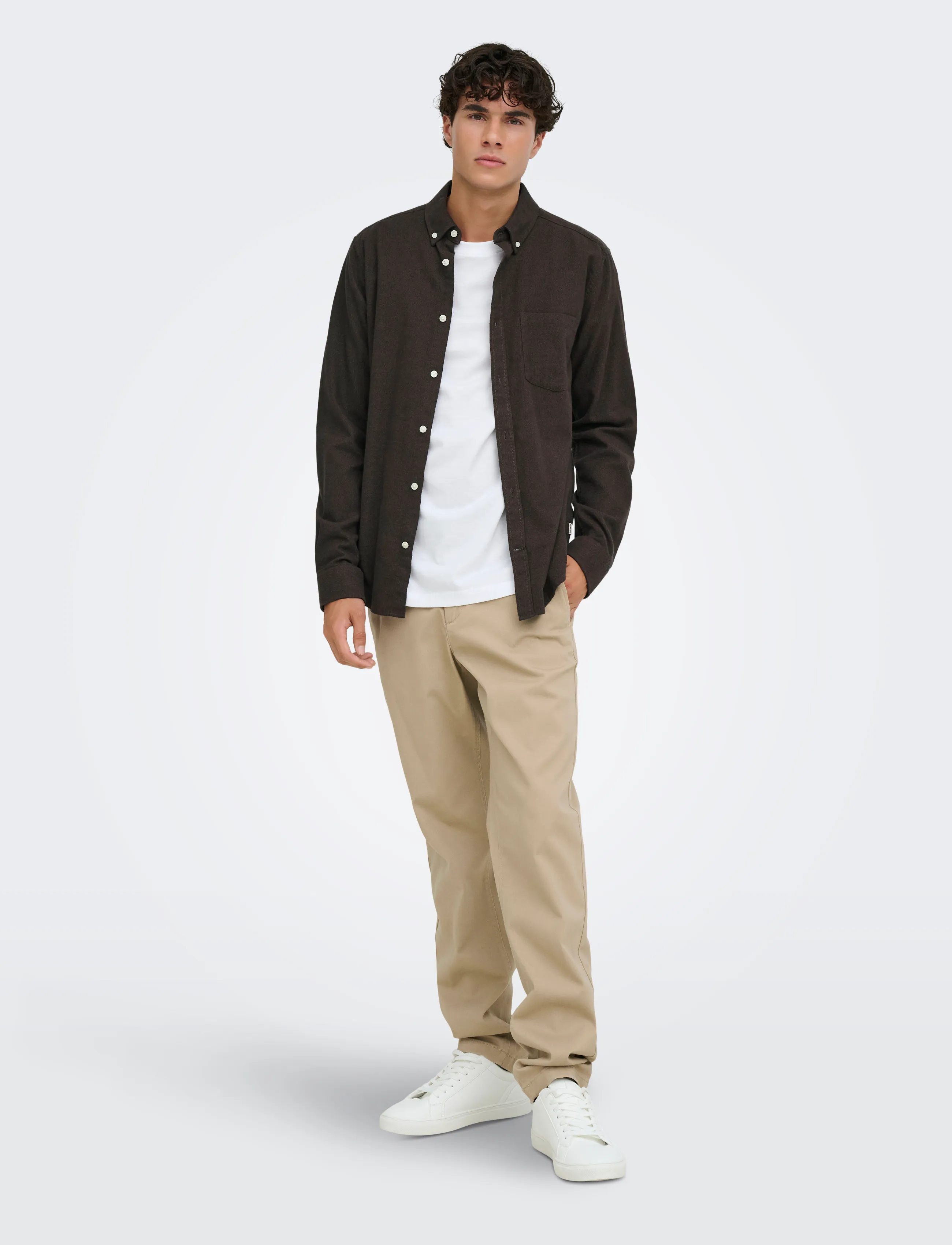 ONLY & SONS - ONSNIKO LS MELANGE SHIRT - vabaajasärgid - chocolate martini - 4