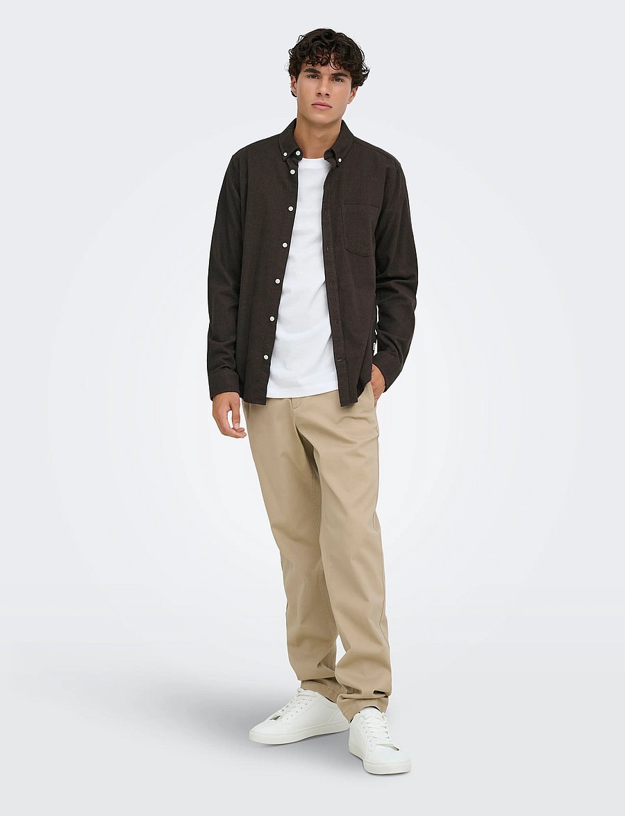 ONLY & SONS - ONSNIKO LS MELANGE SHIRT - vabaajasärgid - chocolate martini - 4