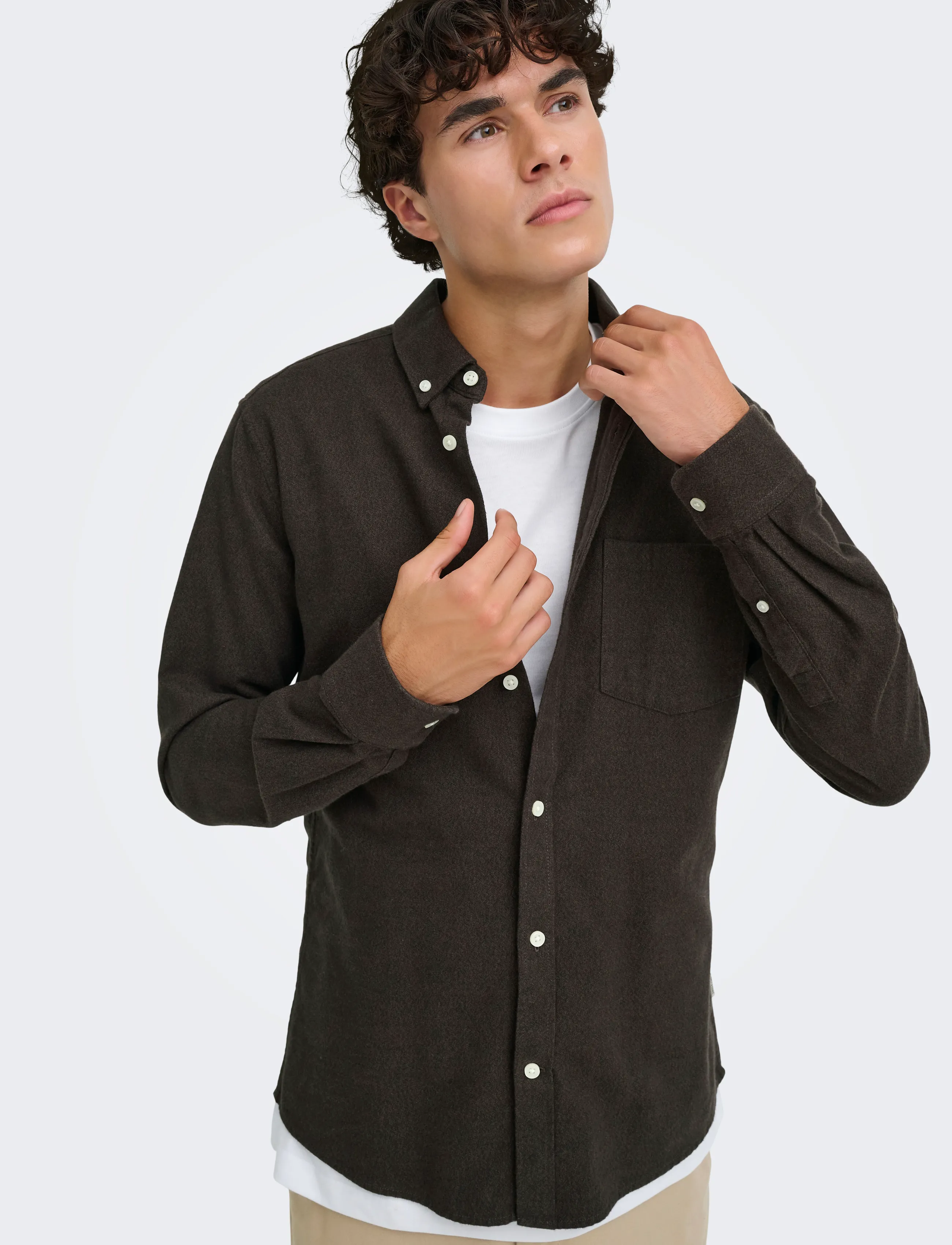 ONLY & SONS - ONSNIKO LS MELANGE SHIRT - vabaajasärgid - chocolate martini - 5