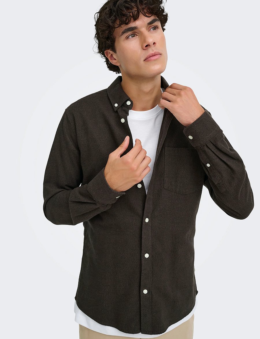 ONLY & SONS - ONSNIKO LS MELANGE SHIRT - vabaajasärgid - chocolate martini - 5